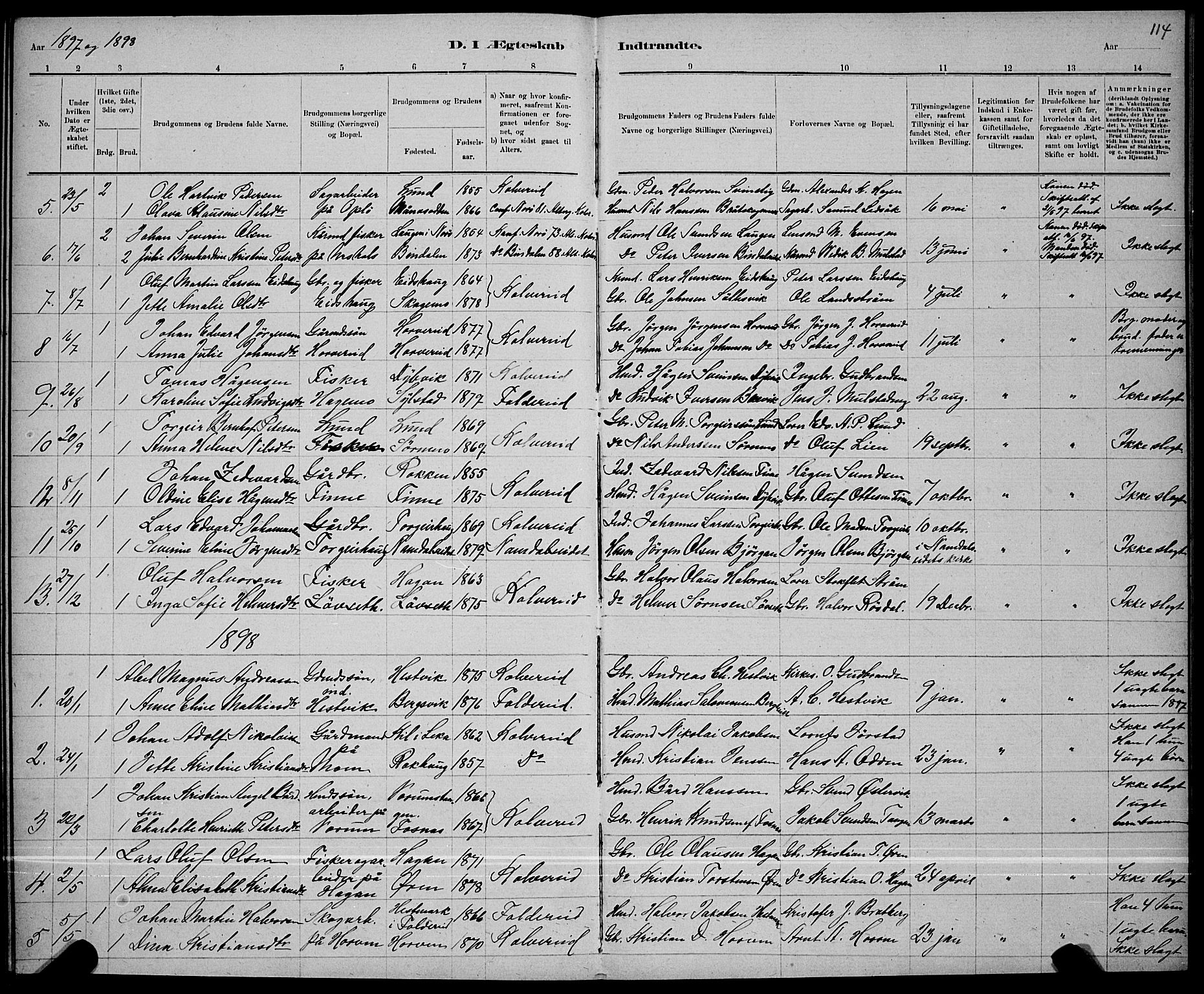 Ministerialprotokoller, klokkerbøker og fødselsregistre - Nord-Trøndelag, SAT/A-1458/780/L0651: Parish register (copy) no. 780C03, 1884-1898, p. 114