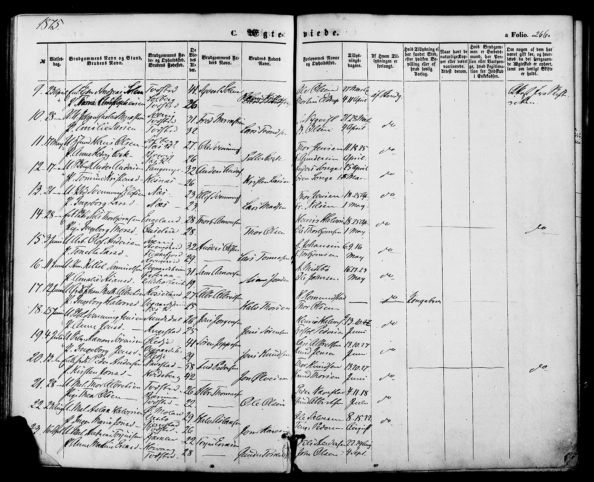 Holt sokneprestkontor, AV/SAK-1111-0021/F/Fa/L0010: Parish register (official) no. A 10, 1872-1885, p. 266