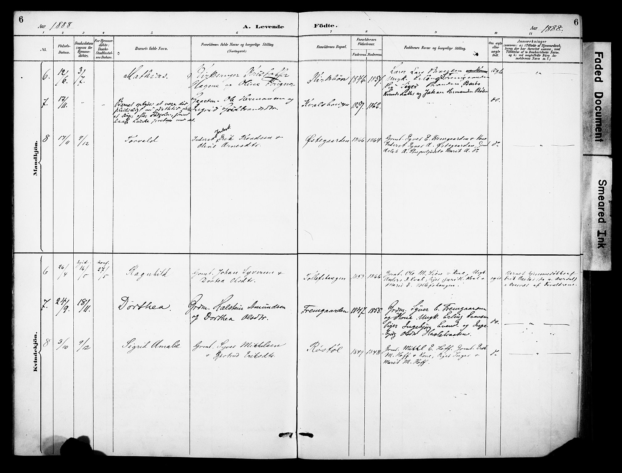 Sør-Aurdal prestekontor, SAH/PREST-128/H/Ha/Haa/L0010: Parish register (official) no. 10, 1886-1906, p. 6