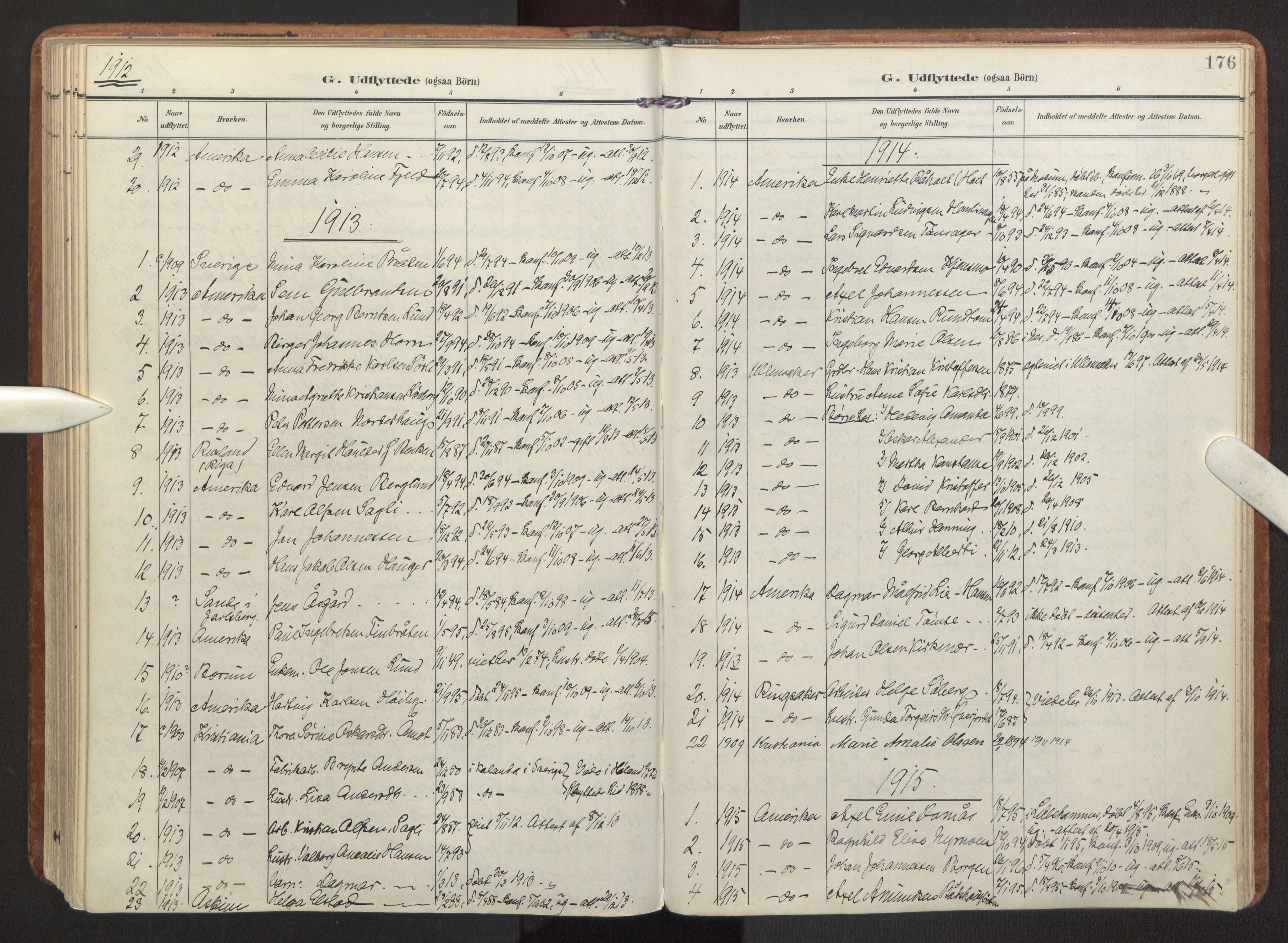 Eidsvoll prestekontor Kirkebøker, SAO/A-10888/F/Fa: Parish register (official) no. I 7, 1905-1920, p. 176