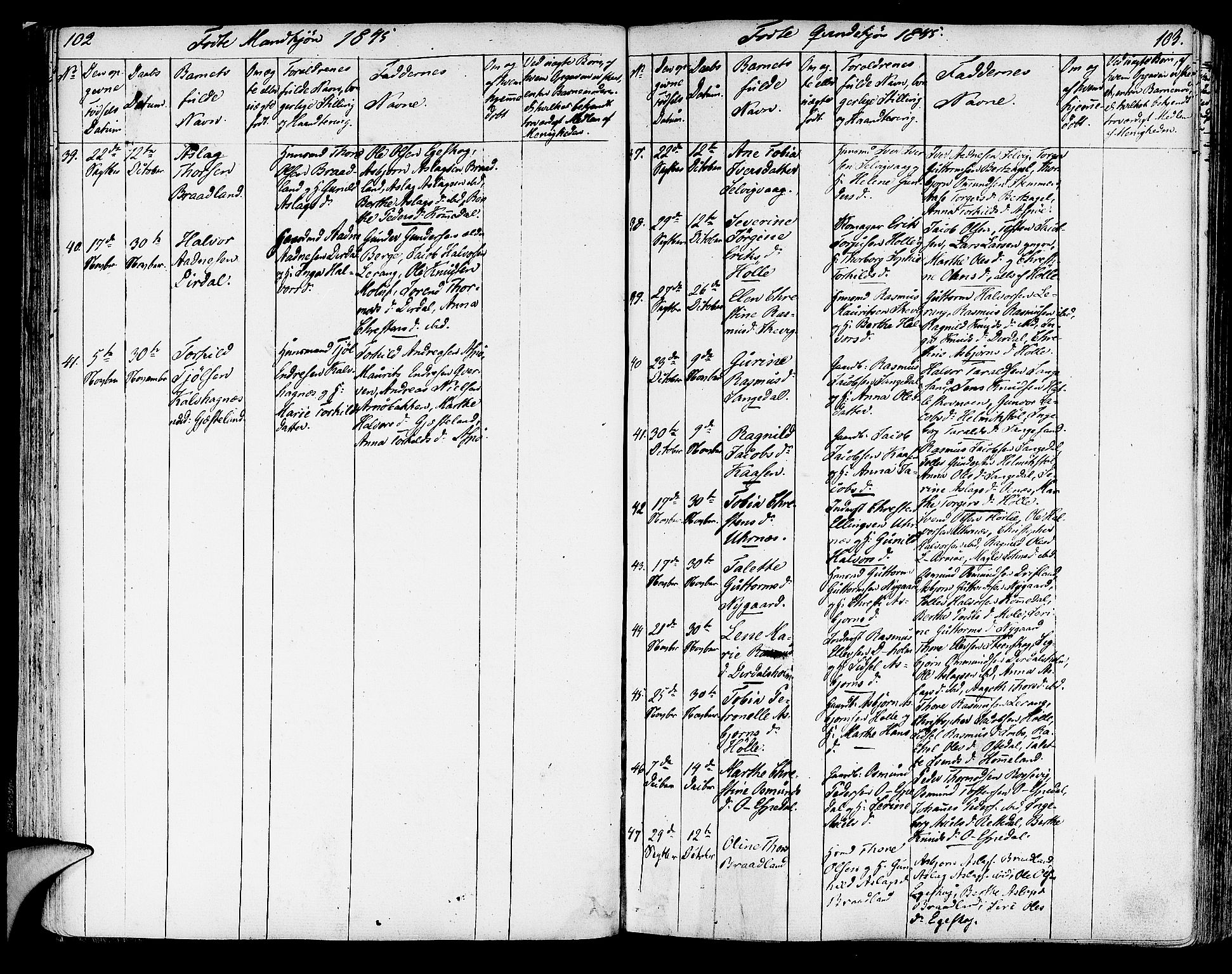 Strand sokneprestkontor, AV/SAST-A-101828/H/Ha/Haa/L0005: Parish register (official) no. A 5, 1833-1854, p. 102-103