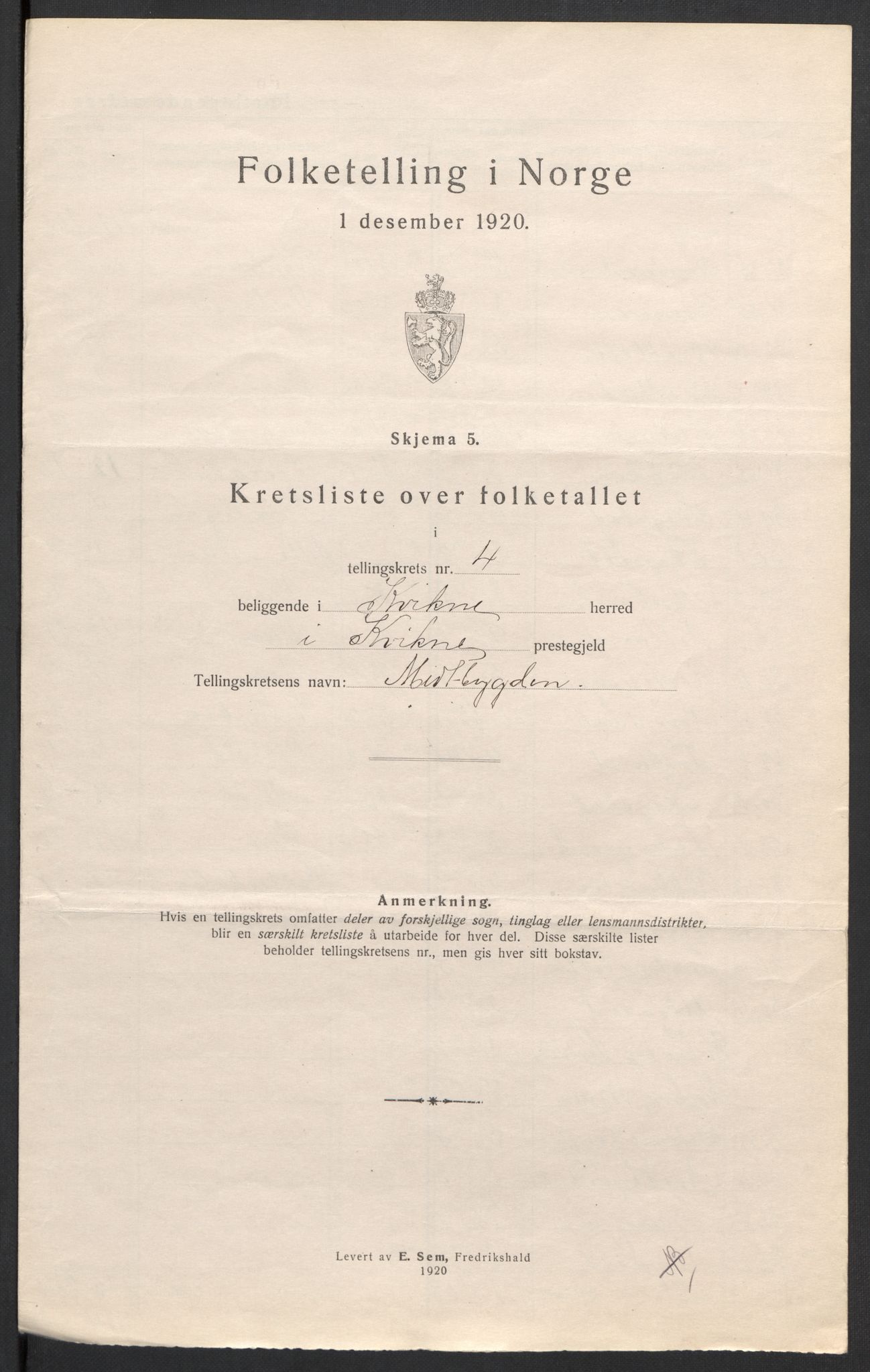 SAH, 1920 census for Kvikne, 1920, p. 15
