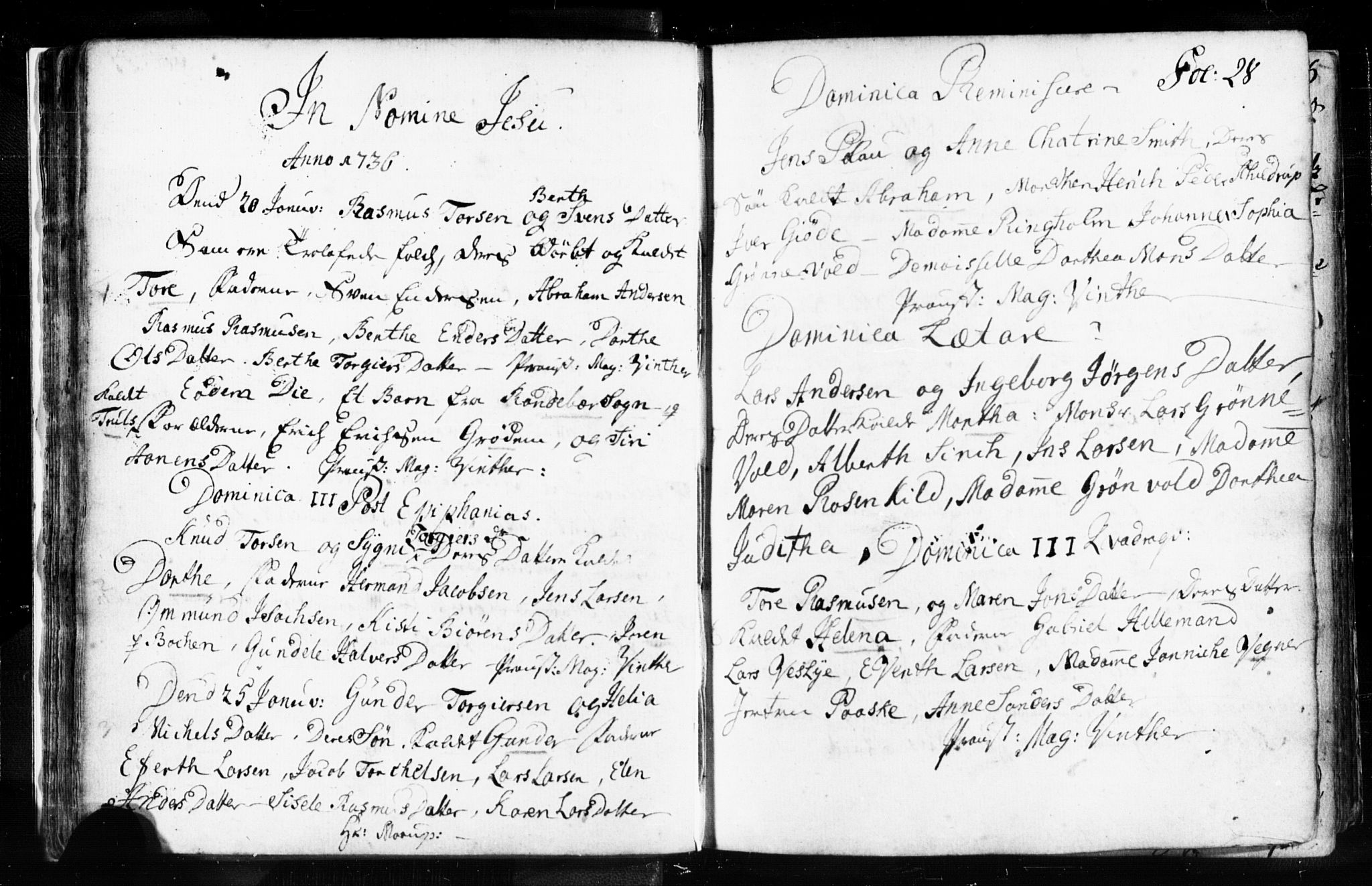 Domkirken sokneprestkontor, SAST/A-101812/001/30/30BB/L0003: Parish register (copy) no. B 3, 1733-1751, p. 28