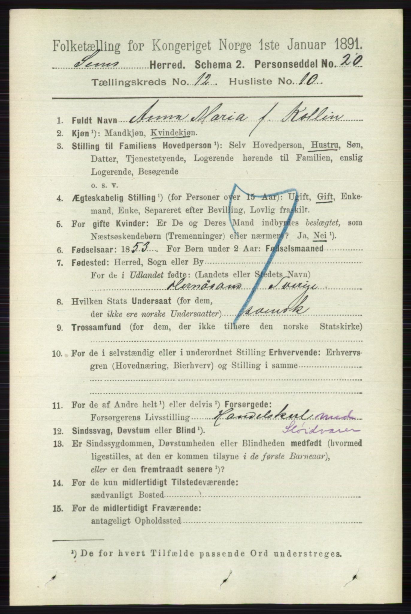 RA, 1891 census for 0721 Sem, 1891, p. 5841