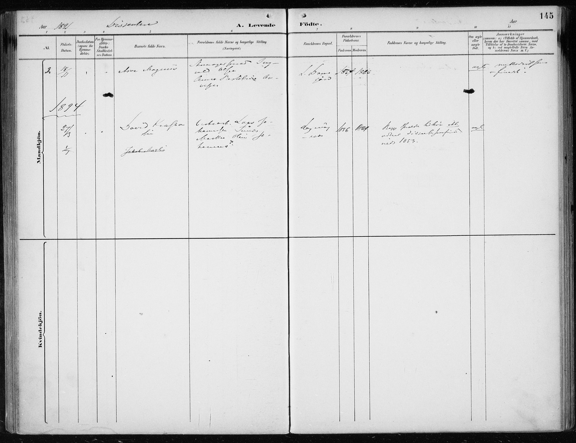 Askøy Sokneprestembete, AV/SAB-A-74101/H/Ha/Haa/Haae/L0003: Parish register (official) no. E 3, 1891-1903, p. 145