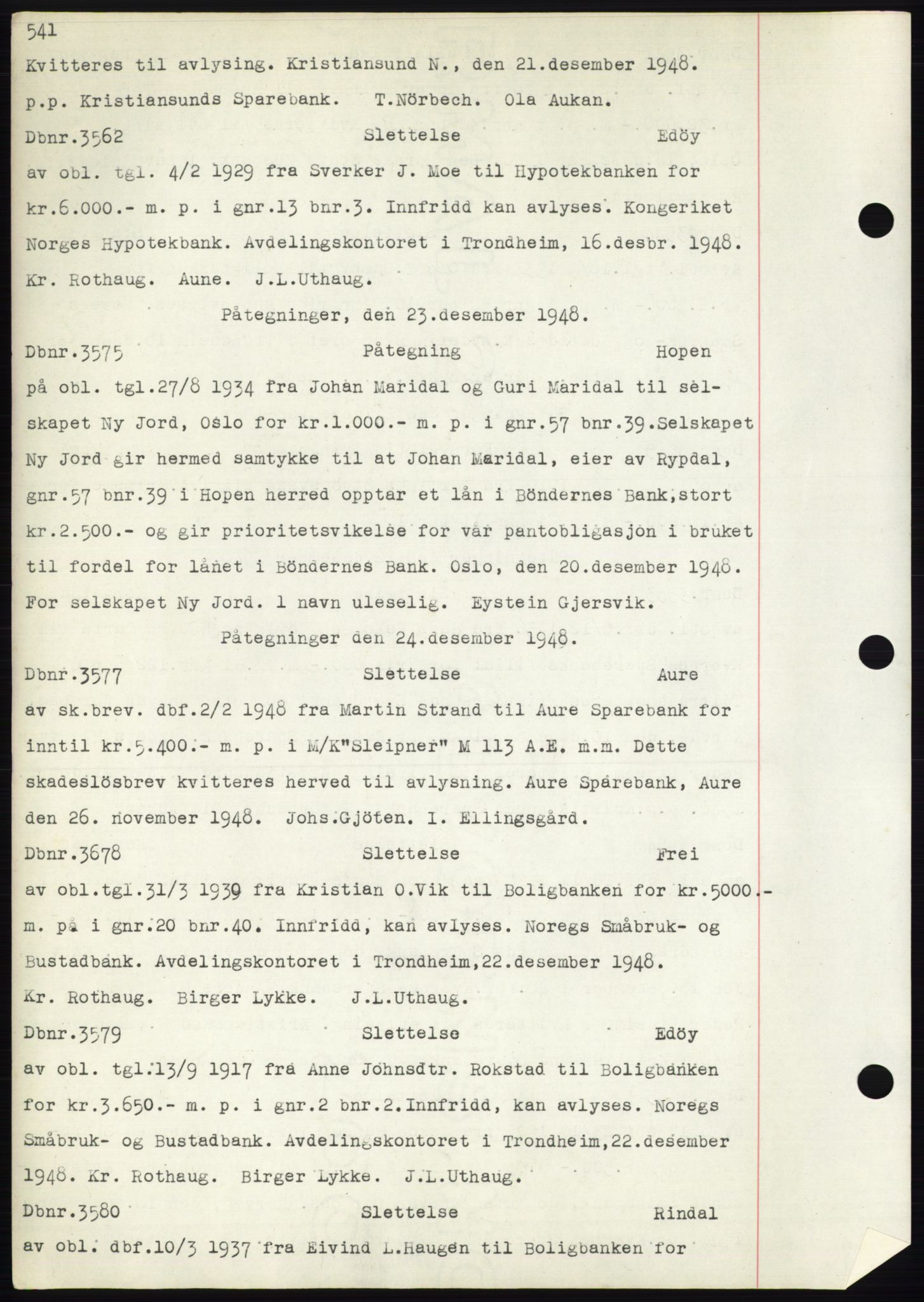 Nordmøre sorenskriveri, SAT/A-4132/1/2/2Ca: Mortgage book no. C82b, 1946-1951, Diary no: : 3562/1948