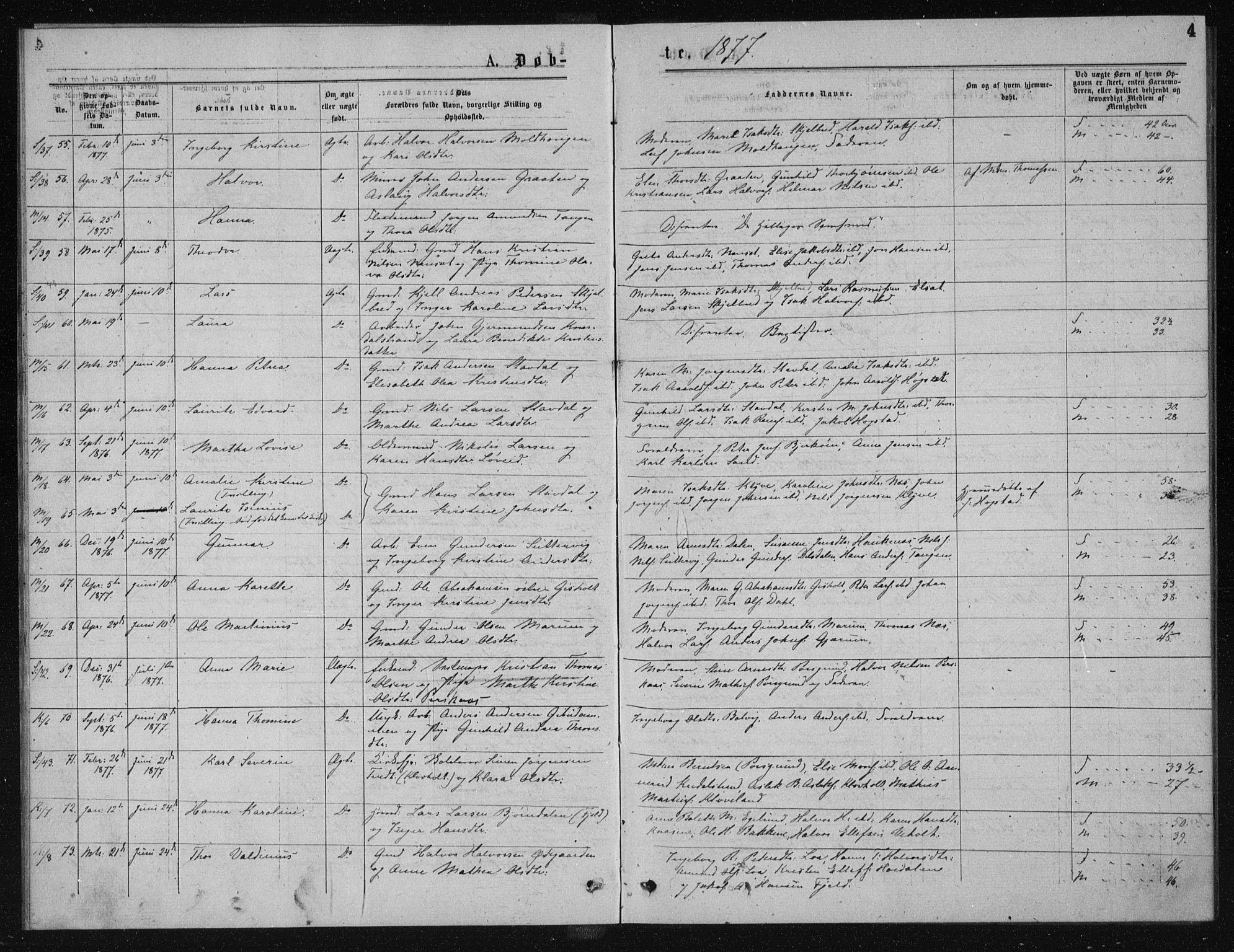 Solum kirkebøker, AV/SAKO-A-306/G/Ga/L0005: Parish register (copy) no. I 5, 1877-1881, p. 4