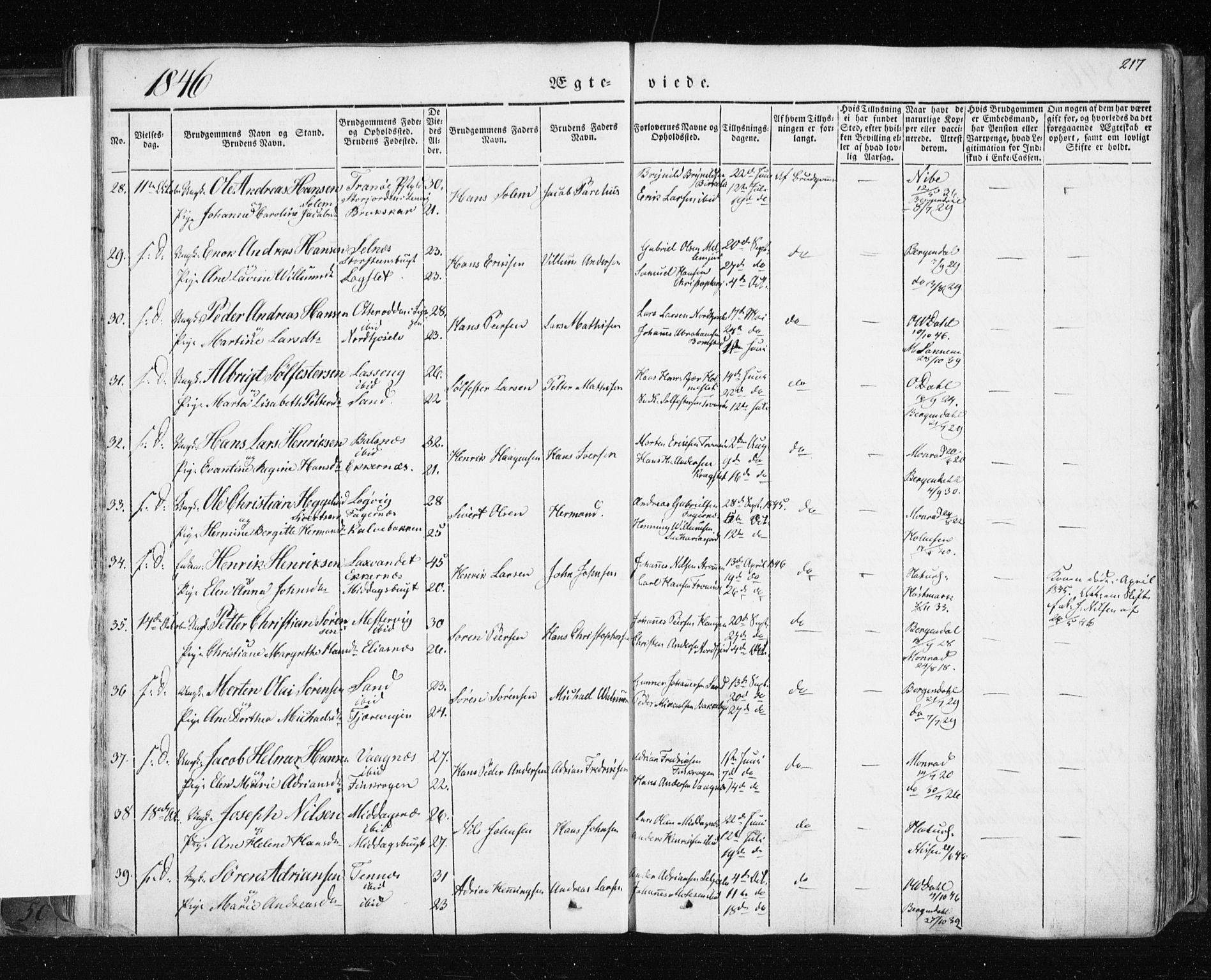 Tromsø sokneprestkontor/stiftsprosti/domprosti, SATØ/S-1343/G/Ga/L0009kirke: Parish register (official) no. 9, 1837-1847, p. 217