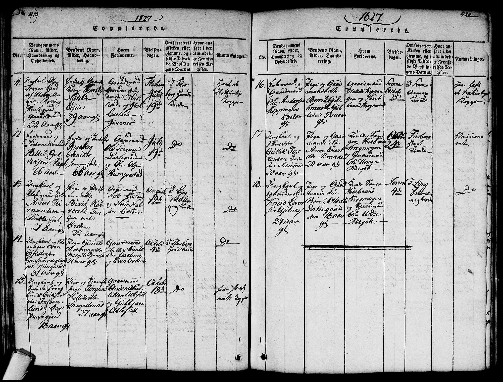 Flesberg kirkebøker, SAKO/A-18/G/Ga/L0001: Parish register (copy) no. I 1, 1816-1834, p. 419-420