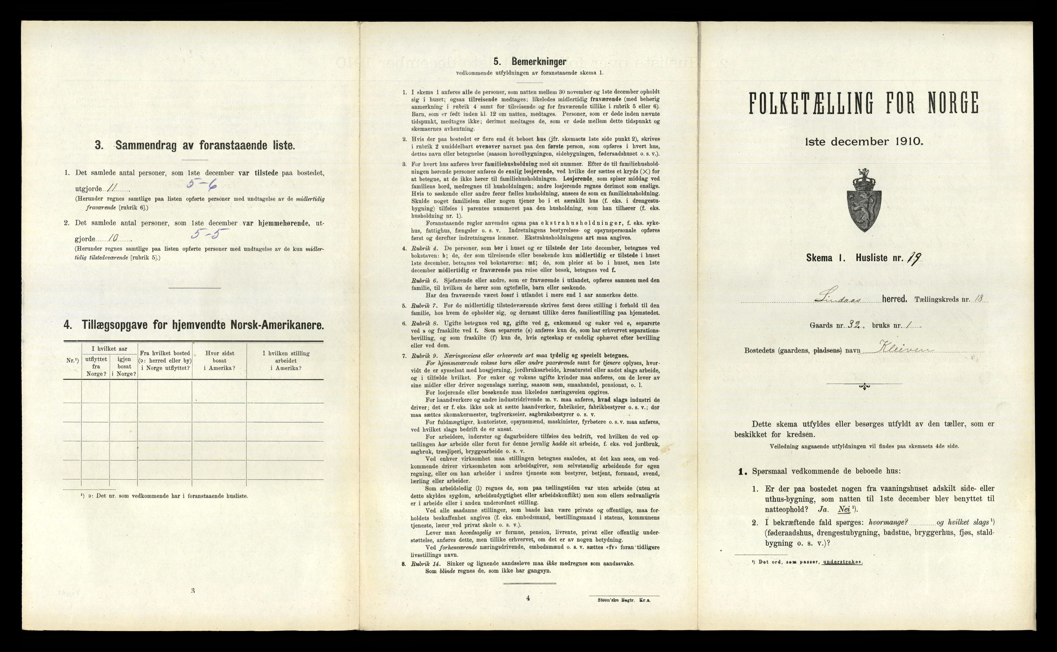 RA, 1910 census for Lindås, 1910, p. 1168