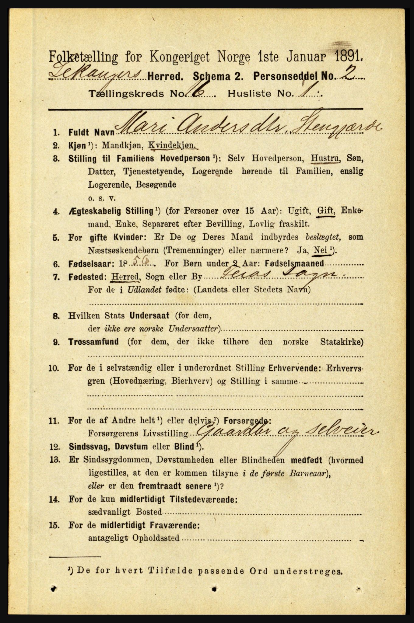 RA, 1891 census for 1419 Leikanger, 1891, p. 2985