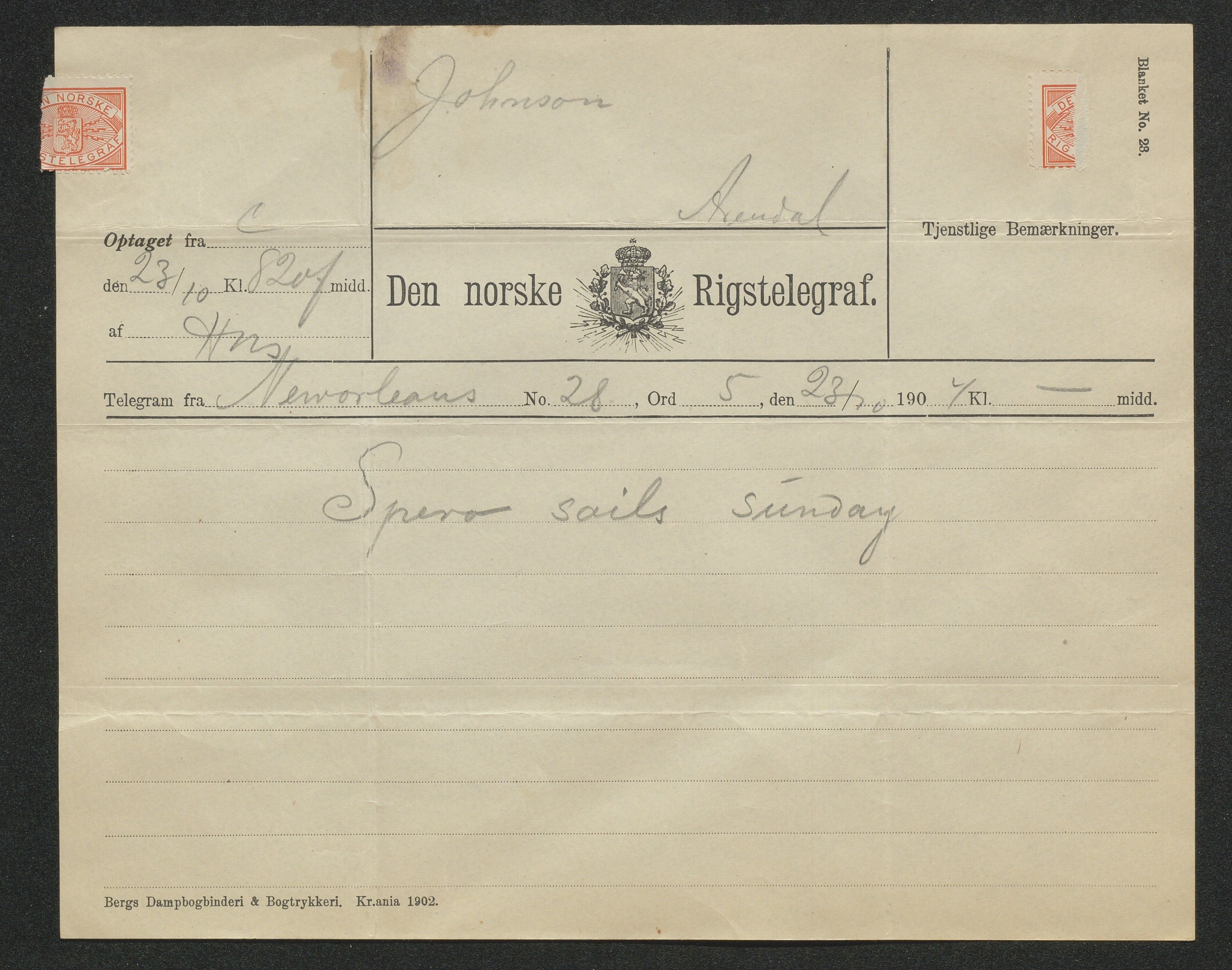 Arendals Dampskibsselskab (ADS), AAKS/PA-1716/1/15/L0018: Skipspapirer D/S Spero, 1898-1904