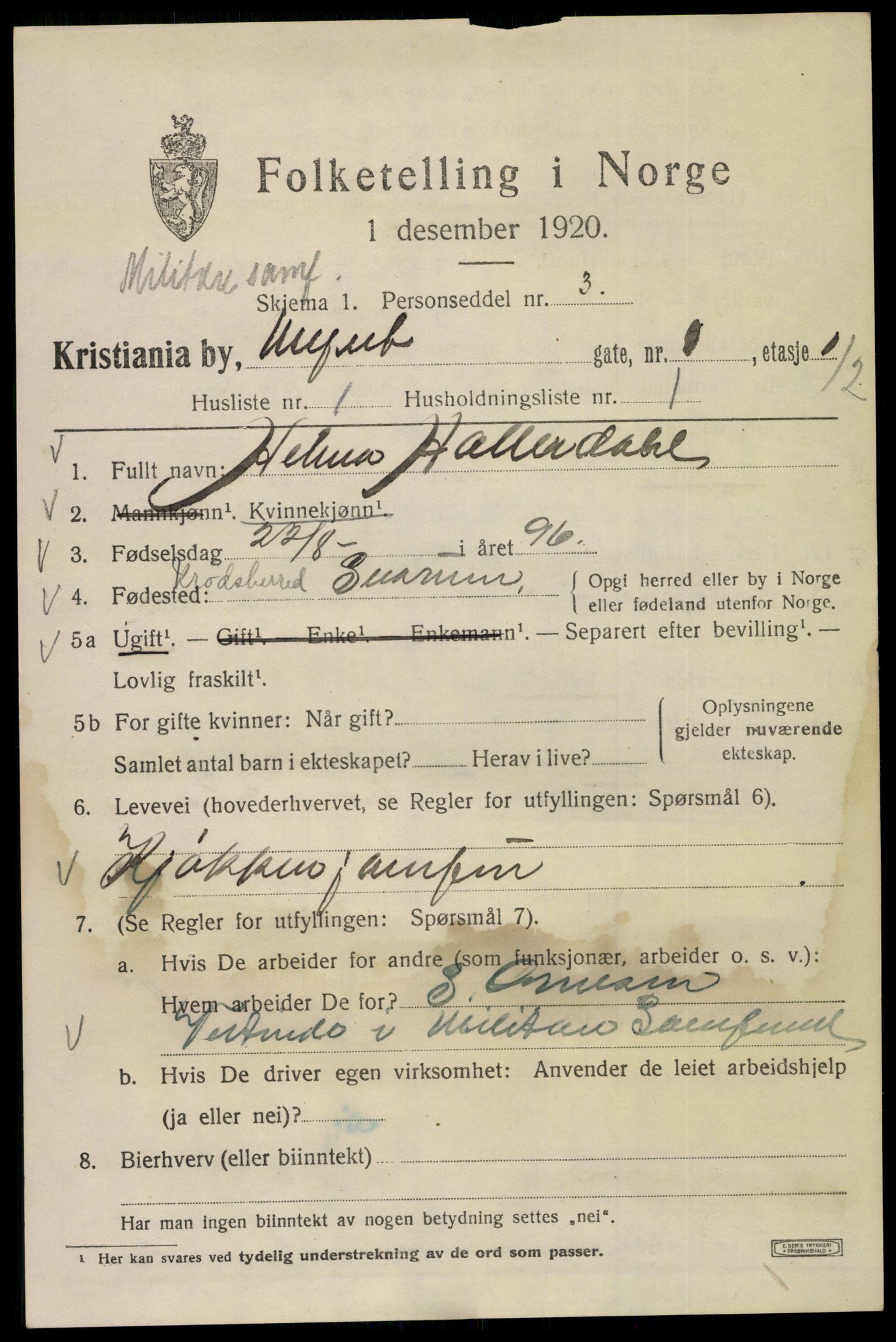 SAO, 1920 census for Kristiania, 1920, p. 406207