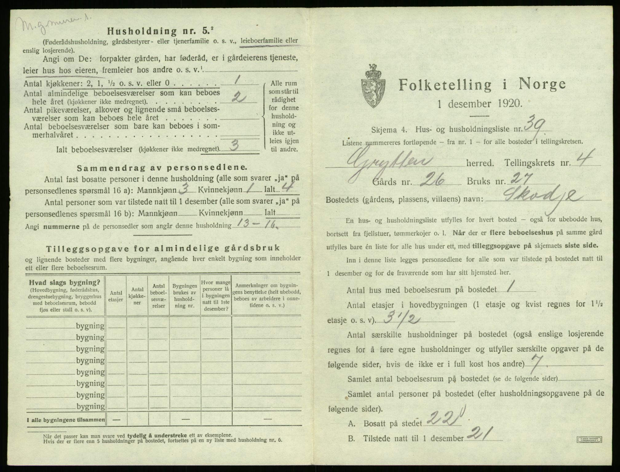 SAT, 1920 census for Grytten, 1920, p. 436