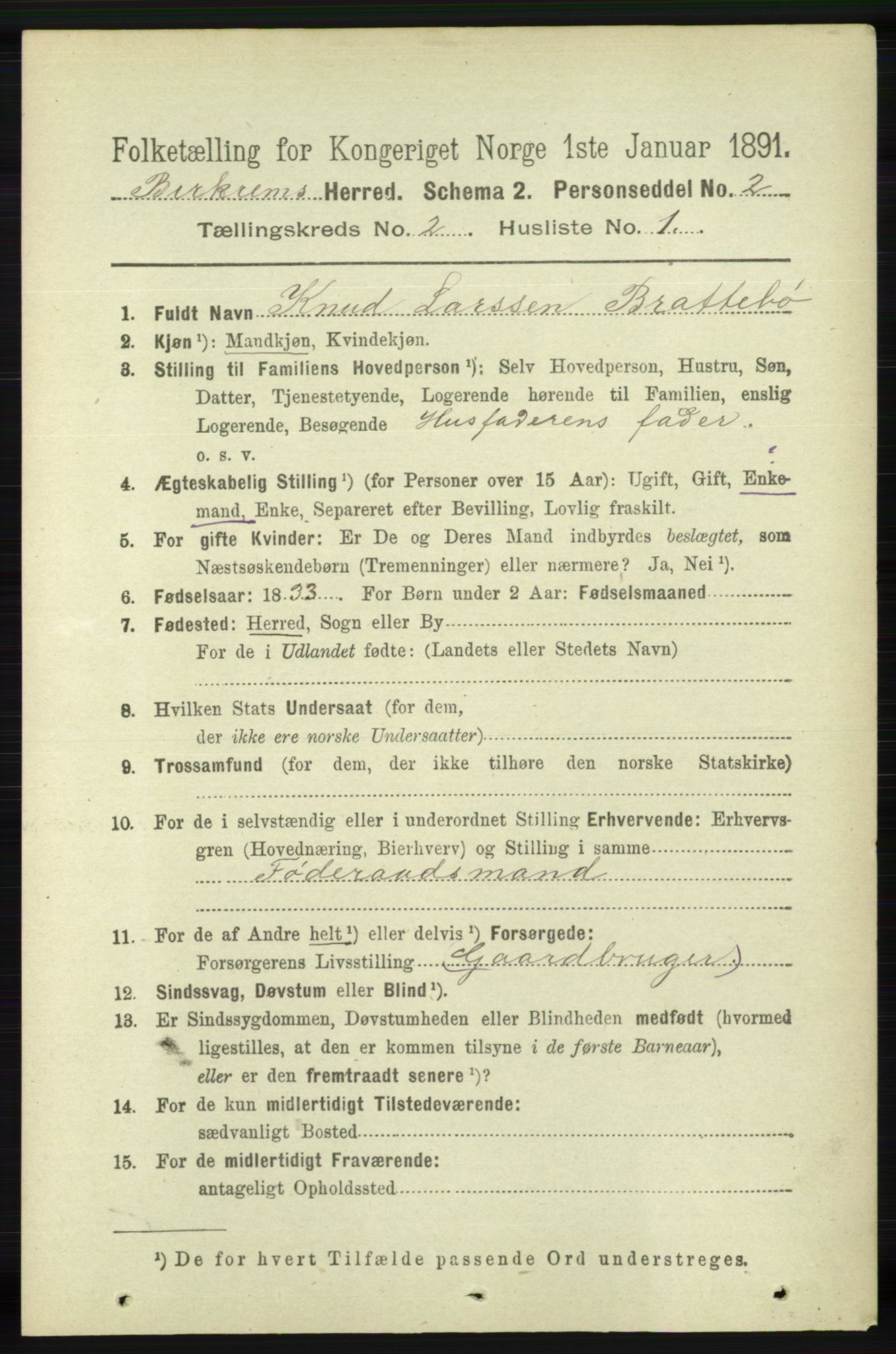 RA, 1891 census for 1114 Bjerkreim, 1891, p. 569