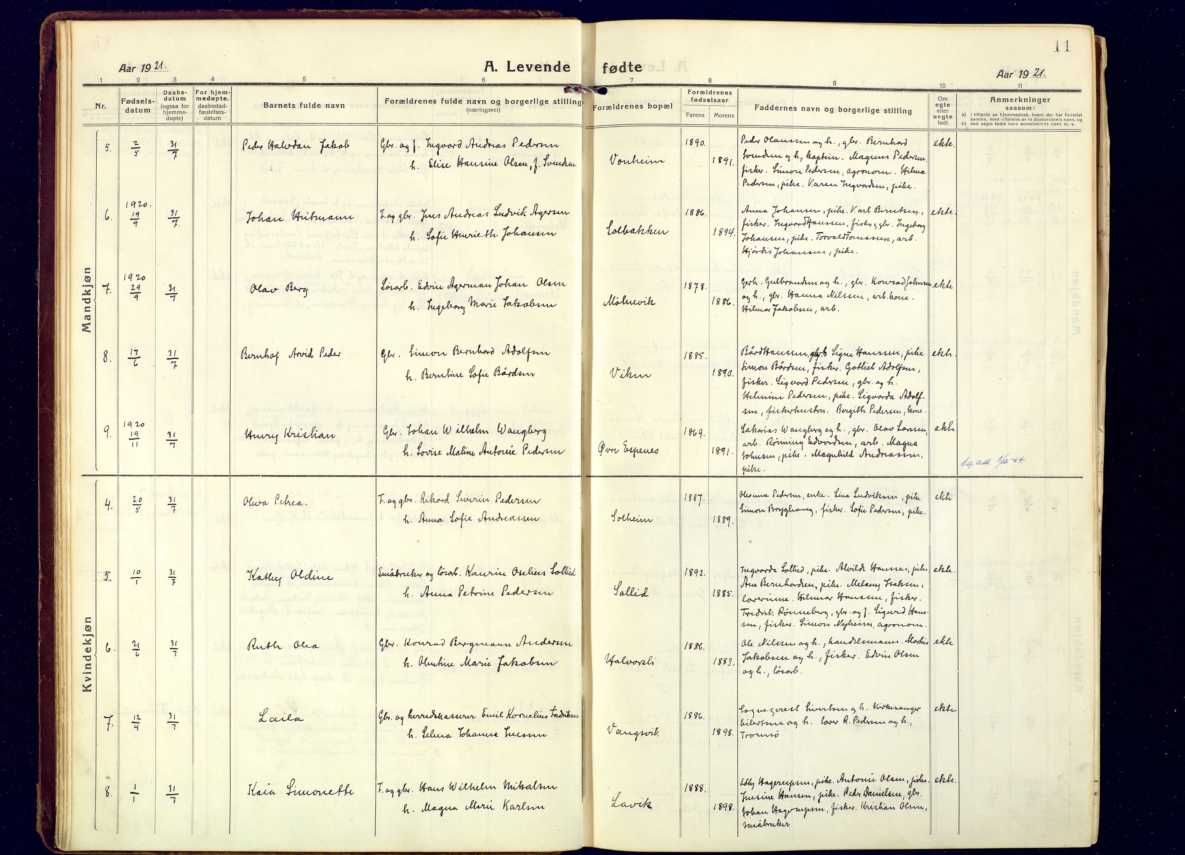 Tranøy sokneprestkontor, AV/SATØ-S-1313/I/Ia/Iaa/L0016kirke: Parish register (official) no. 16, 1919-1932, p. 11