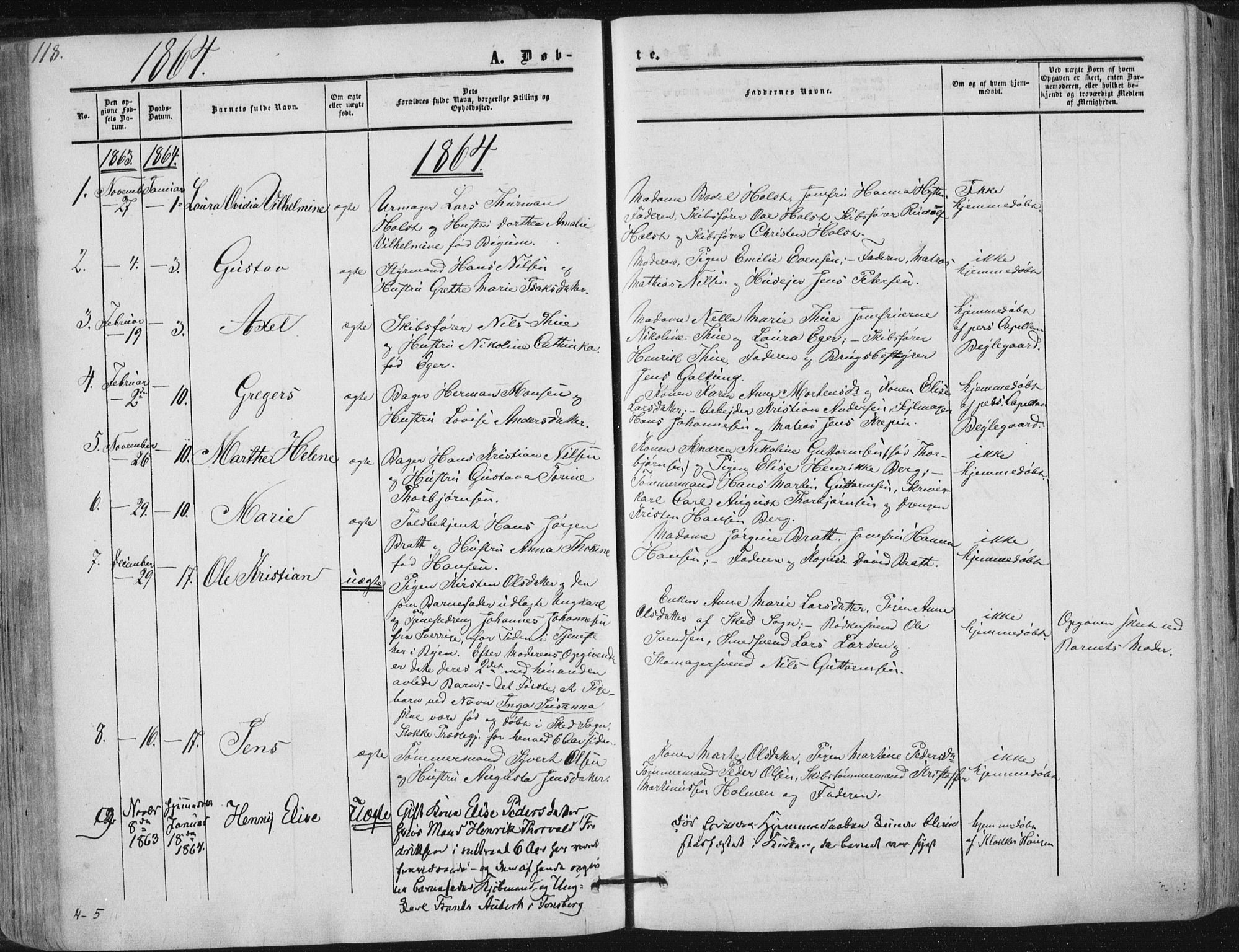 Tønsberg kirkebøker, AV/SAKO-A-330/F/Fa/L0008: Parish register (official) no. I 8, 1855-1864, p. 118