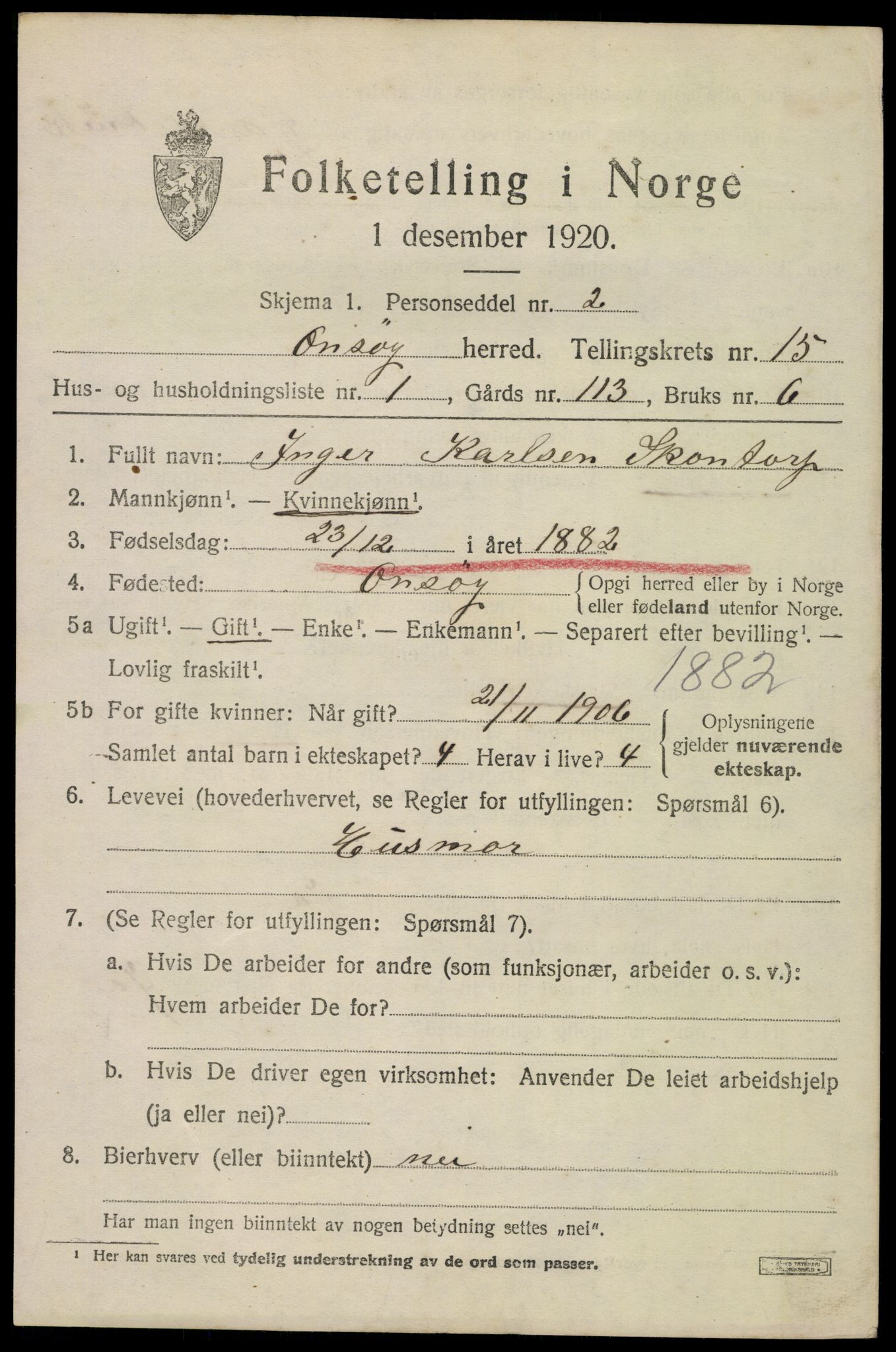 SAO, 1920 census for Onsøy, 1920, p. 17466