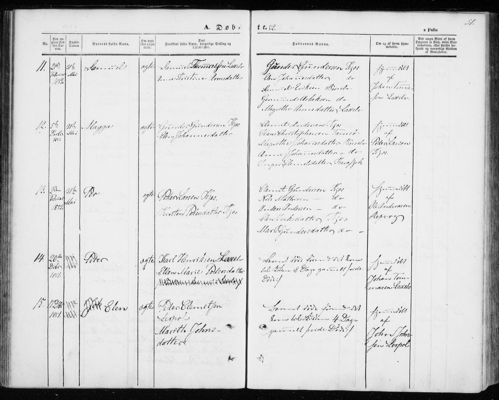 Kistrand/Porsanger sokneprestembete, AV/SATØ-S-1351/H/Ha/L0004.kirke: Parish register (official) no. 4, 1843-1860, p. 51