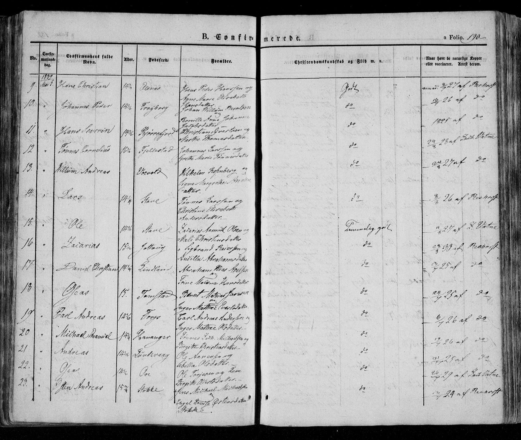 Lista sokneprestkontor, AV/SAK-1111-0027/F/Fa/L0009: Parish register (official) no. A 9, 1835-1846, p. 190