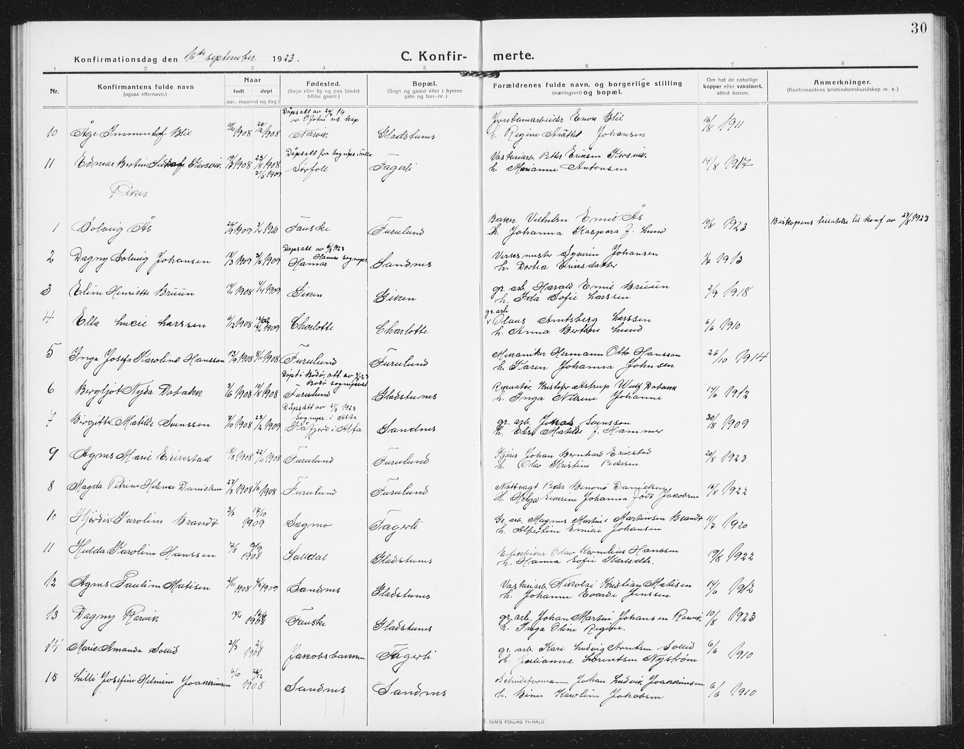 Ministerialprotokoller, klokkerbøker og fødselsregistre - Nordland, SAT/A-1459/850/L0717: Parish register (copy) no. 850C01, 1915-1941, p. 30