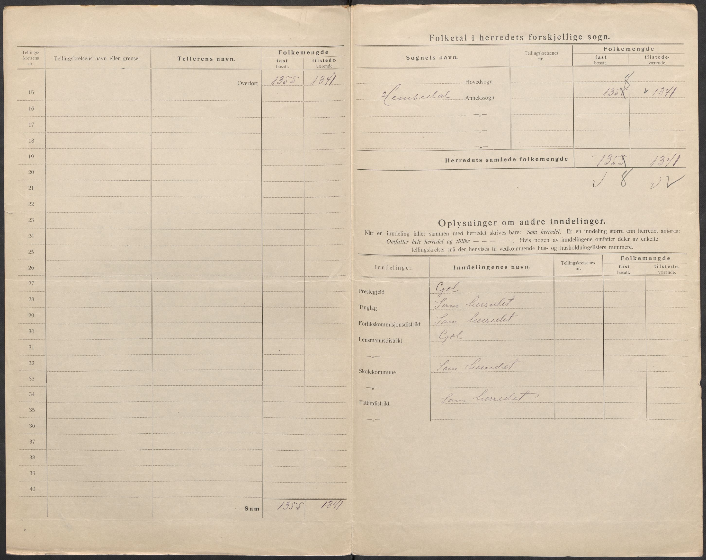 SAKO, 1920 census for Hemsedal, 1920, p. 3