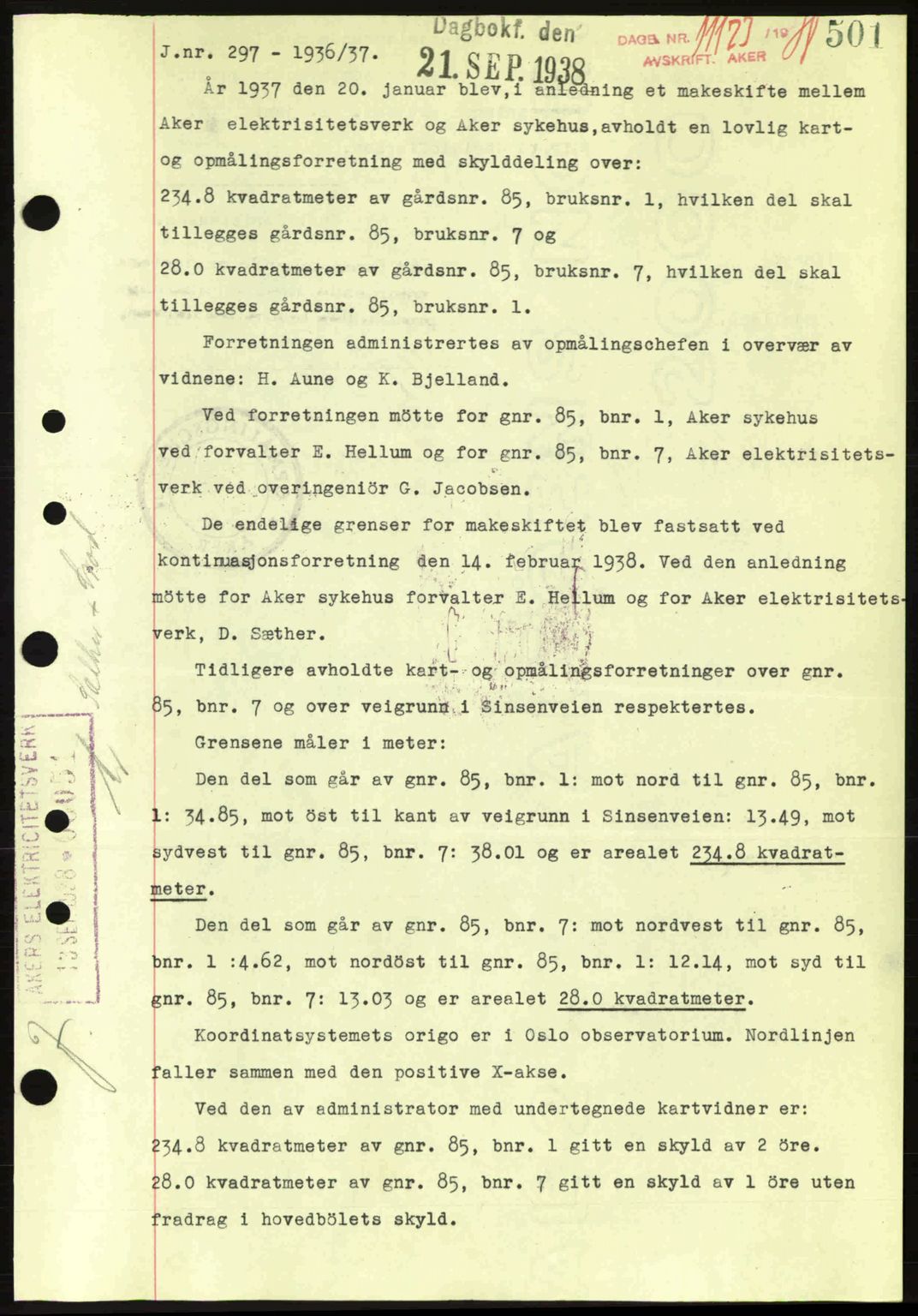 Aker herredsskriveri, SAO/A-10896/G/Gb/Gba/Gbab/L0025: Mortgage book no. A154-155, 1938-1938, Diary no: : 11123/1938