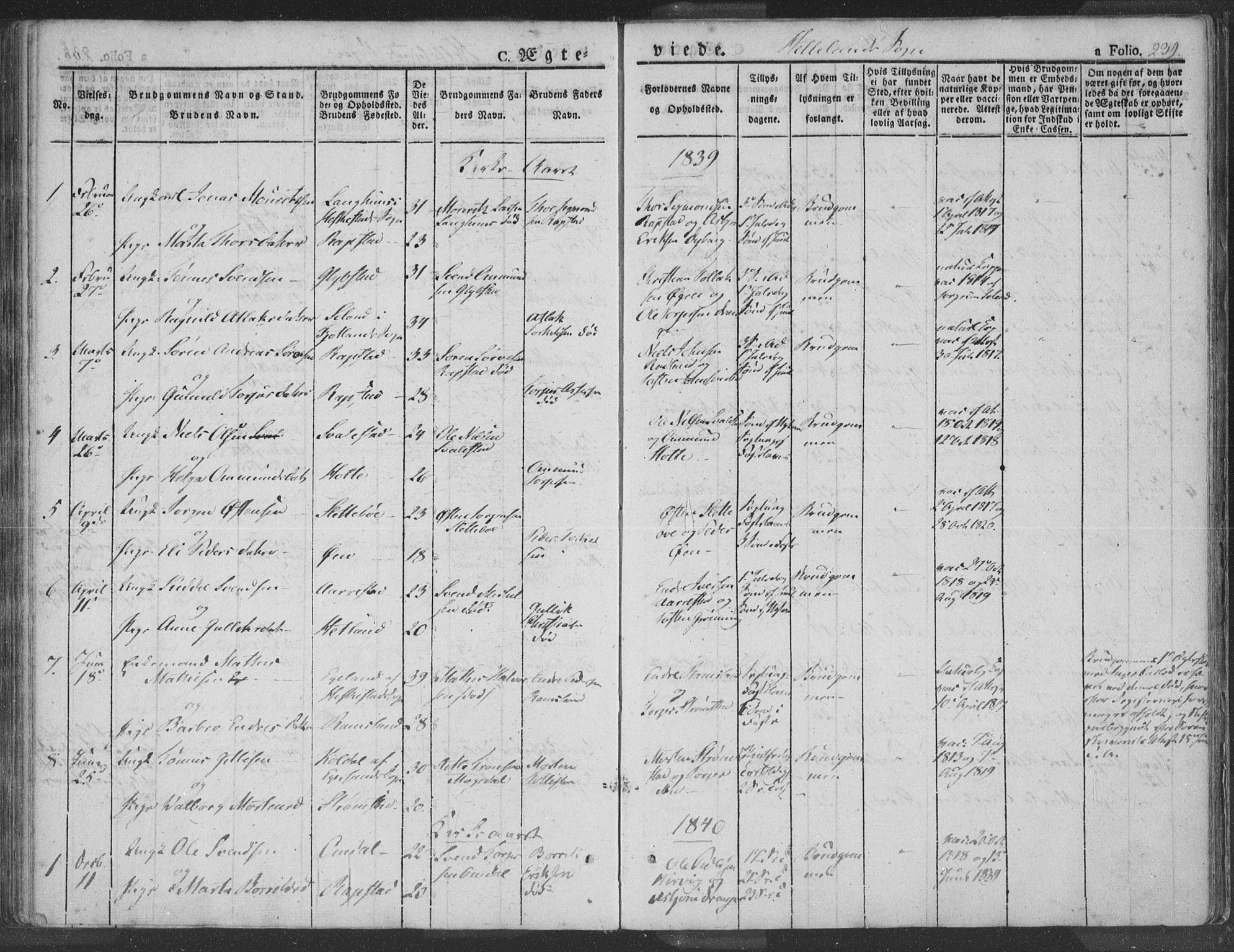 Helleland sokneprestkontor, SAST/A-101810: Parish register (official) no. A 6.1, 1834-1863, p. 239