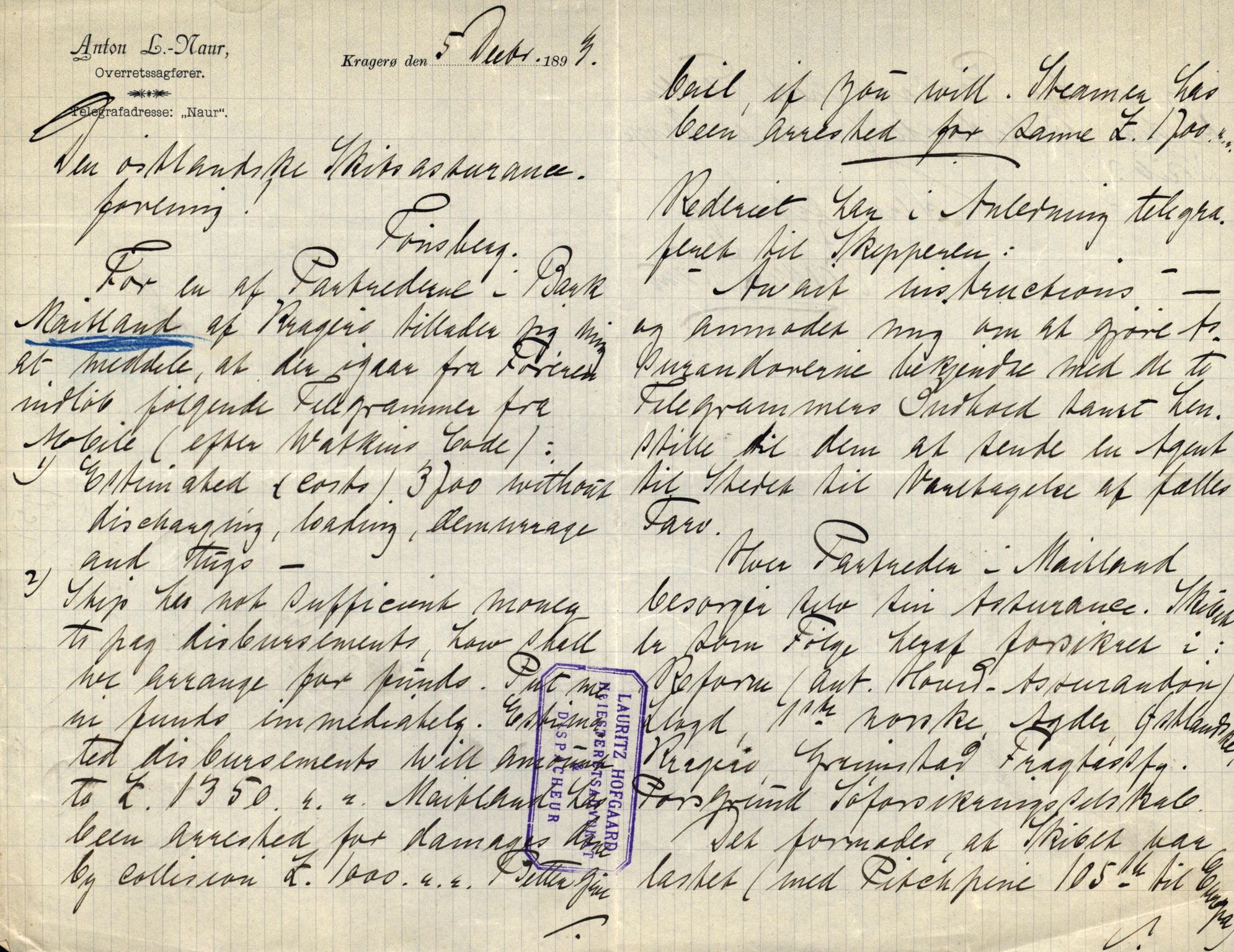 Pa 63 - Østlandske skibsassuranceforening, VEMU/A-1079/G/Ga/L0030/0004: Havaridokumenter / Riga, Punctum, Poseidon, Dovre, Bengal, Maitland, Orient, 1893, p. 58