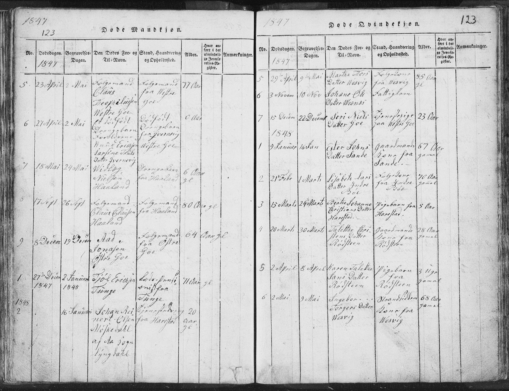 Hetland sokneprestkontor, SAST/A-101826/30/30BA/L0001: Parish register (official) no. A 1, 1816-1856, p. 123