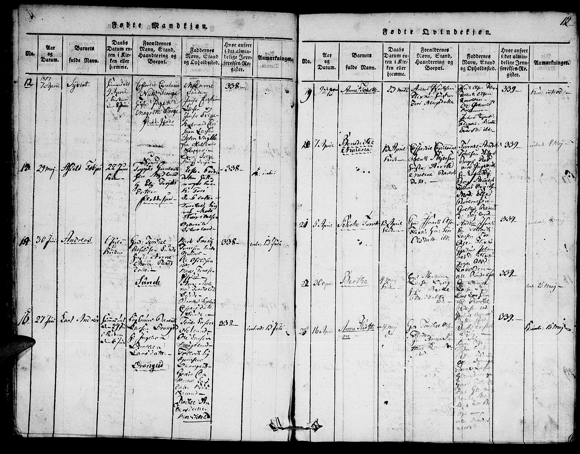 Flekkefjord sokneprestkontor, AV/SAK-1111-0012/F/Fa/Fac/L0002: Parish register (official) no. A 2, 1815-1826, p. 12