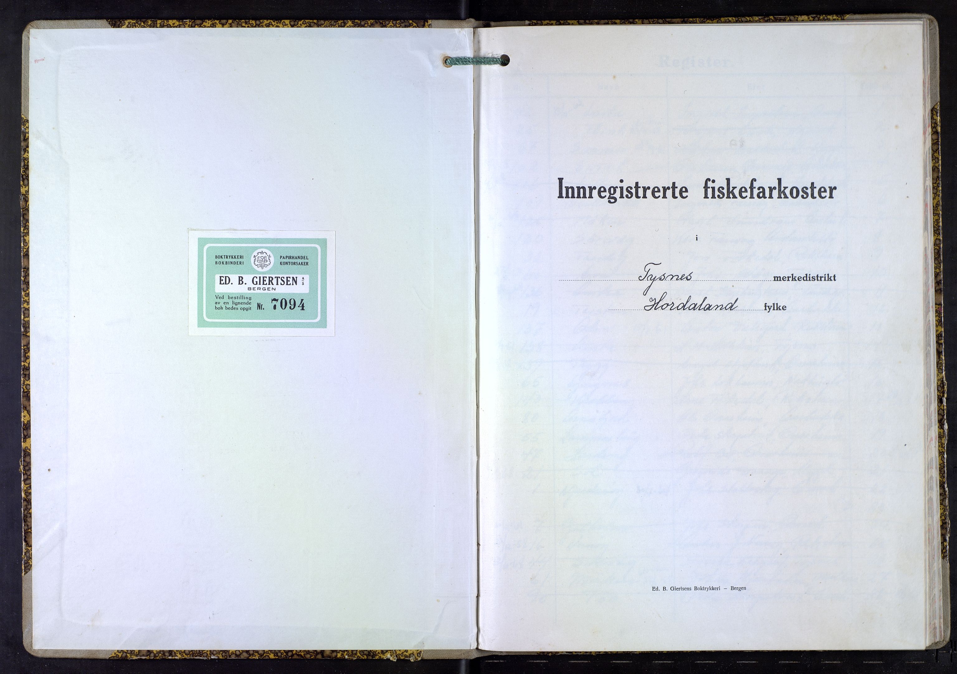 Fiskeridirektoratet - 1 Adm. ledelse - 13 Båtkontoret, AV/SAB-A-2003/I/Ia/Iah/L0133: 135.0847/4 Merkeprotokoll - Tysnes, 1948-1952