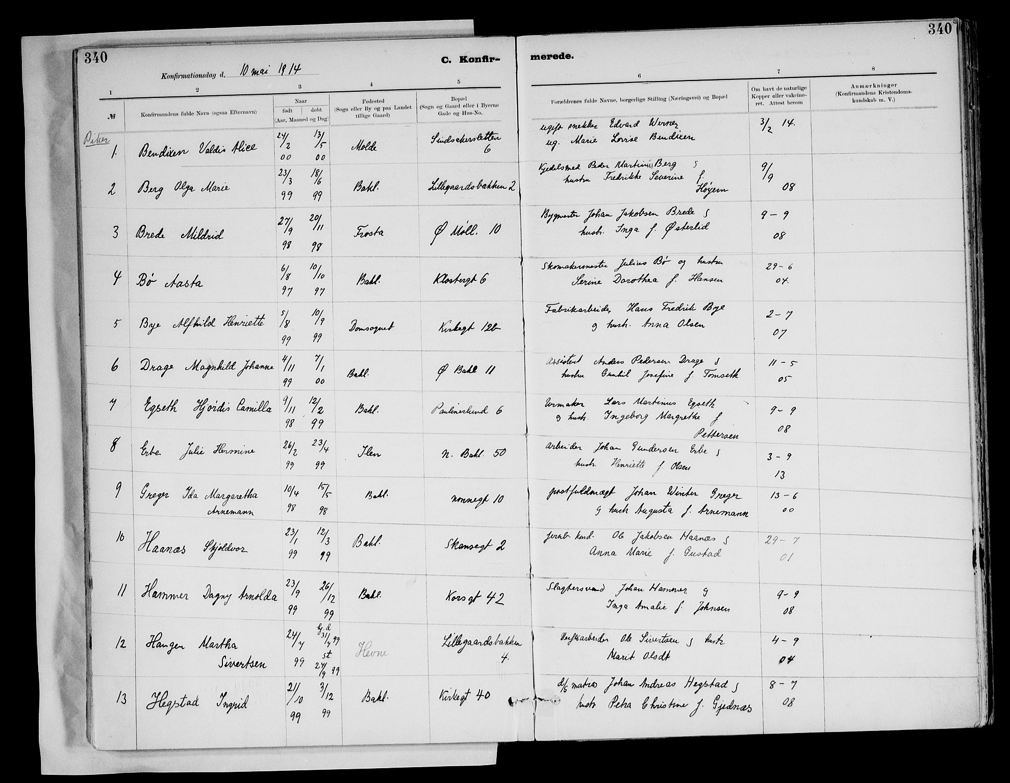 Ministerialprotokoller, klokkerbøker og fødselsregistre - Sør-Trøndelag, AV/SAT-A-1456/604/L0203: Parish register (official) no. 604A23, 1908-1916, p. 340