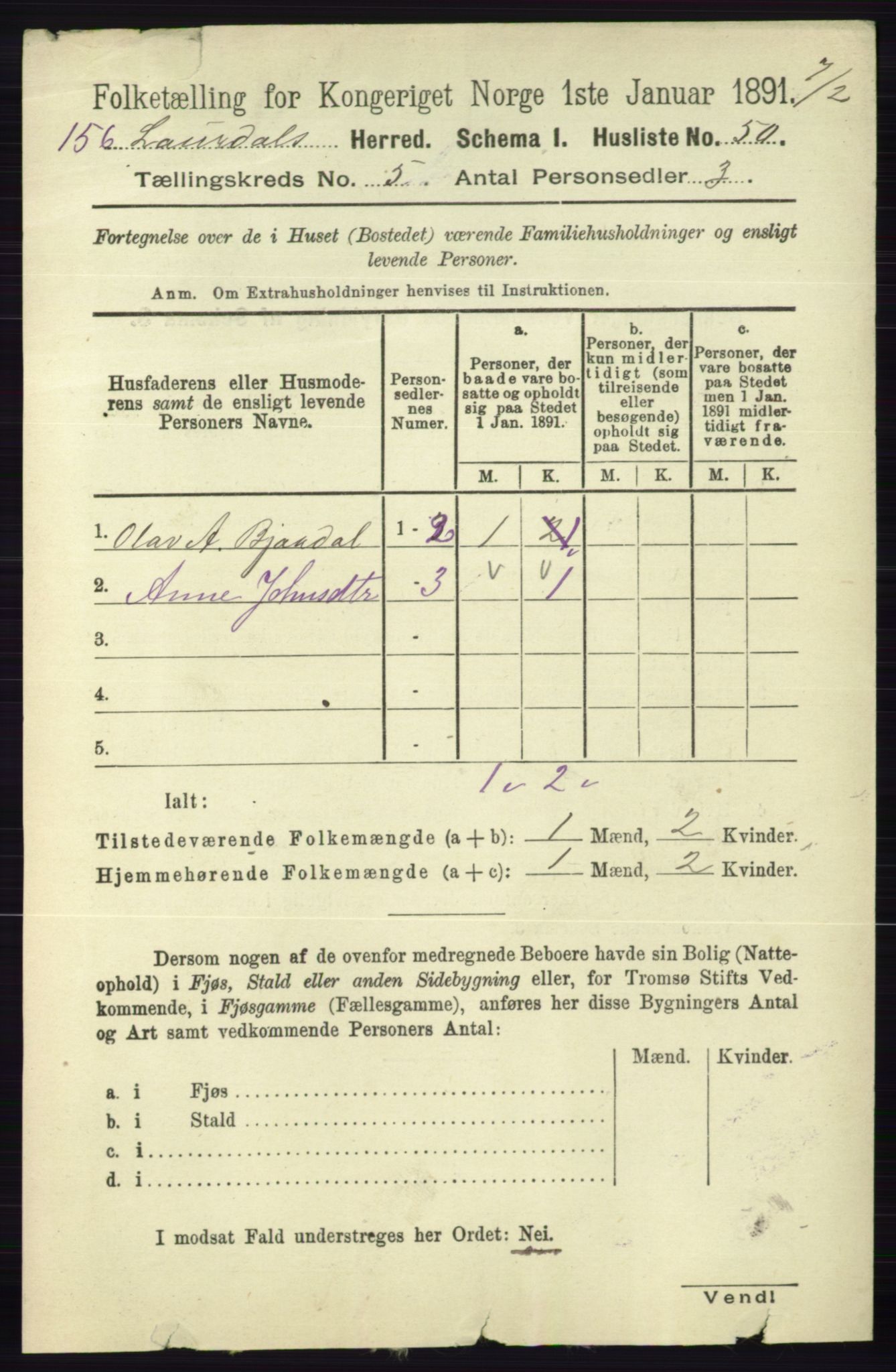 RA, 1891 census for 0833 Lårdal, 1891, p. 1332