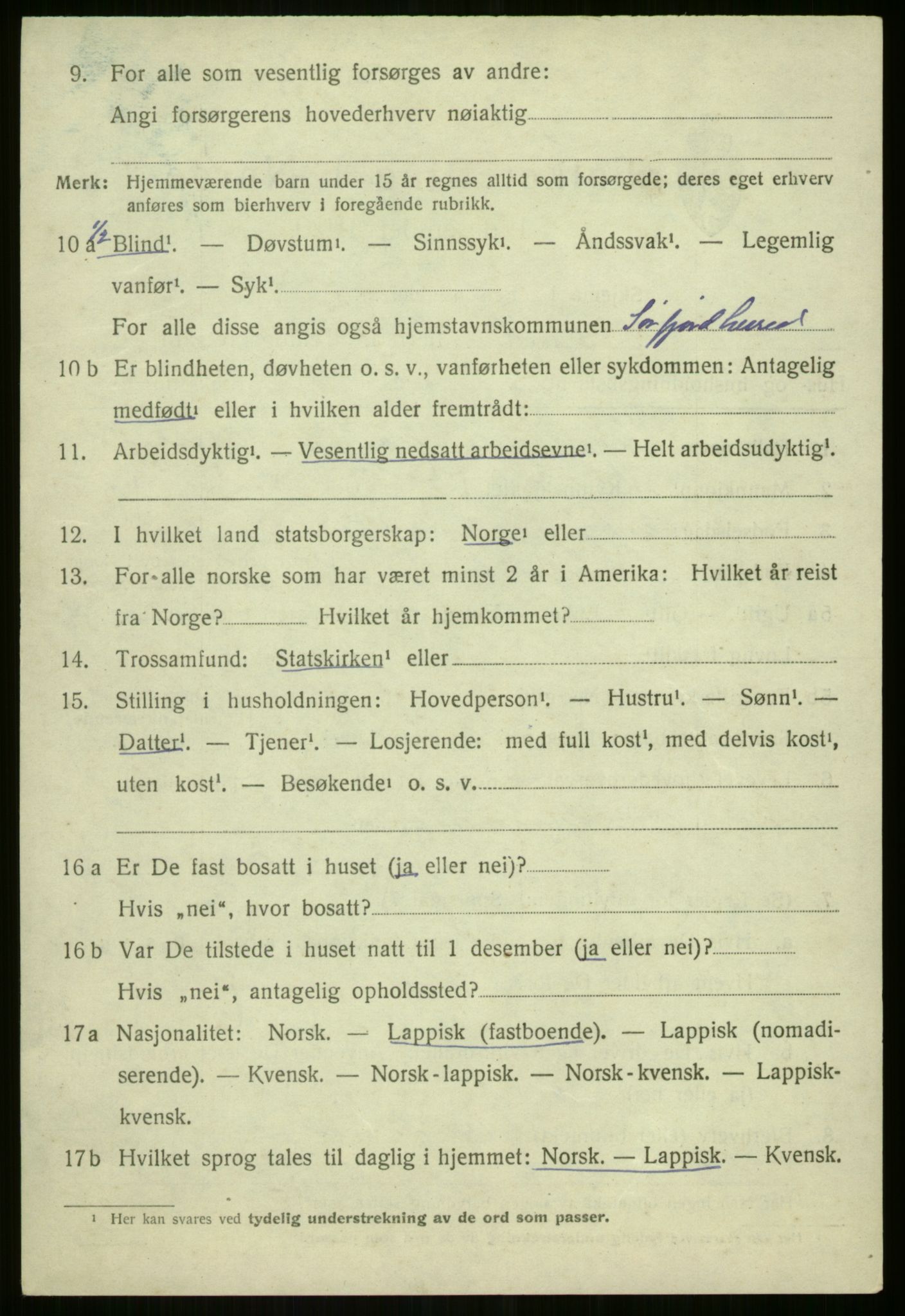 SATØ, 1920 census for Sørfjord, 1920, p. 2909