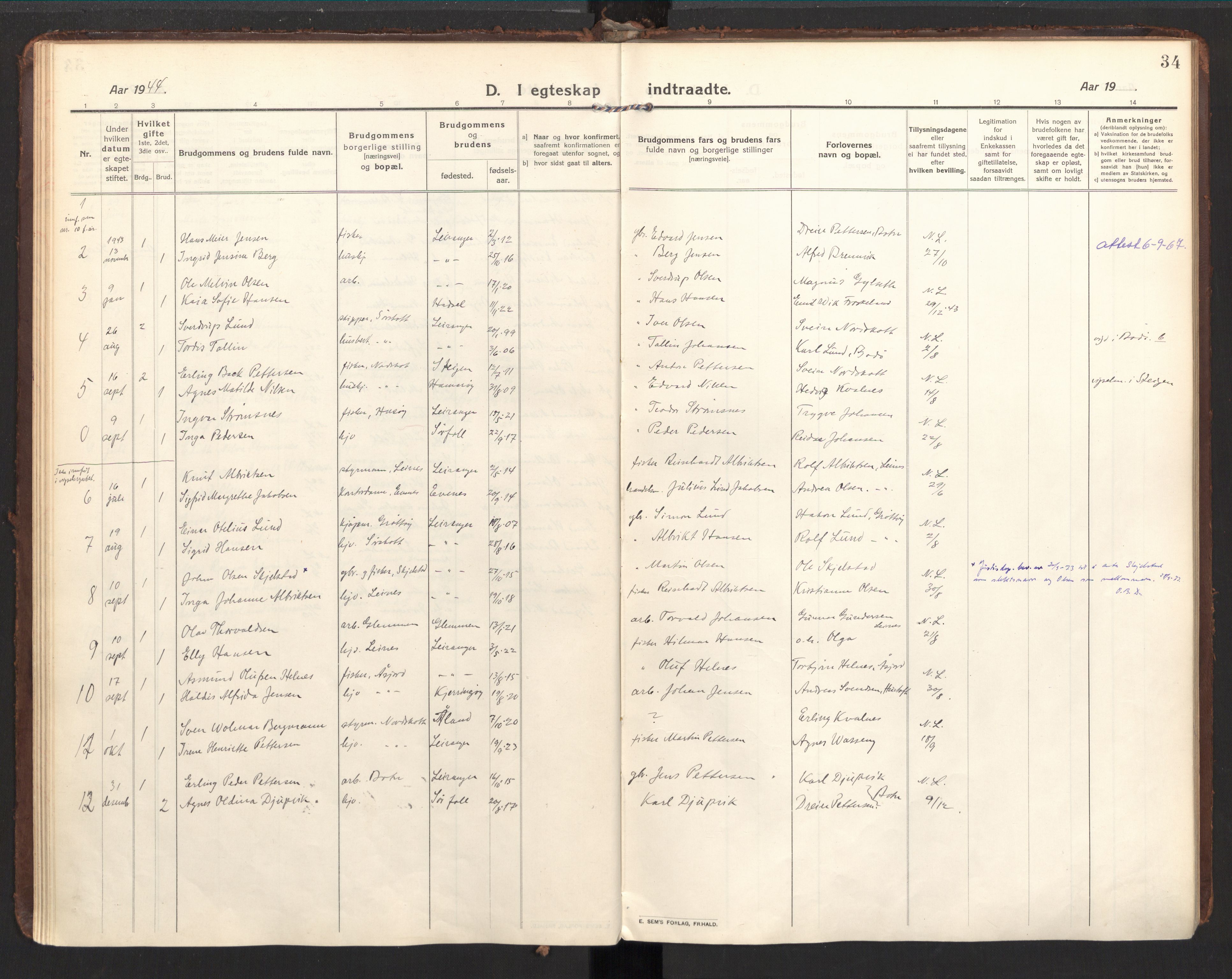 Ministerialprotokoller, klokkerbøker og fødselsregistre - Nordland, SAT/A-1459/857/L0825: Parish register (official) no. 857A05, 1917-1946, p. 34
