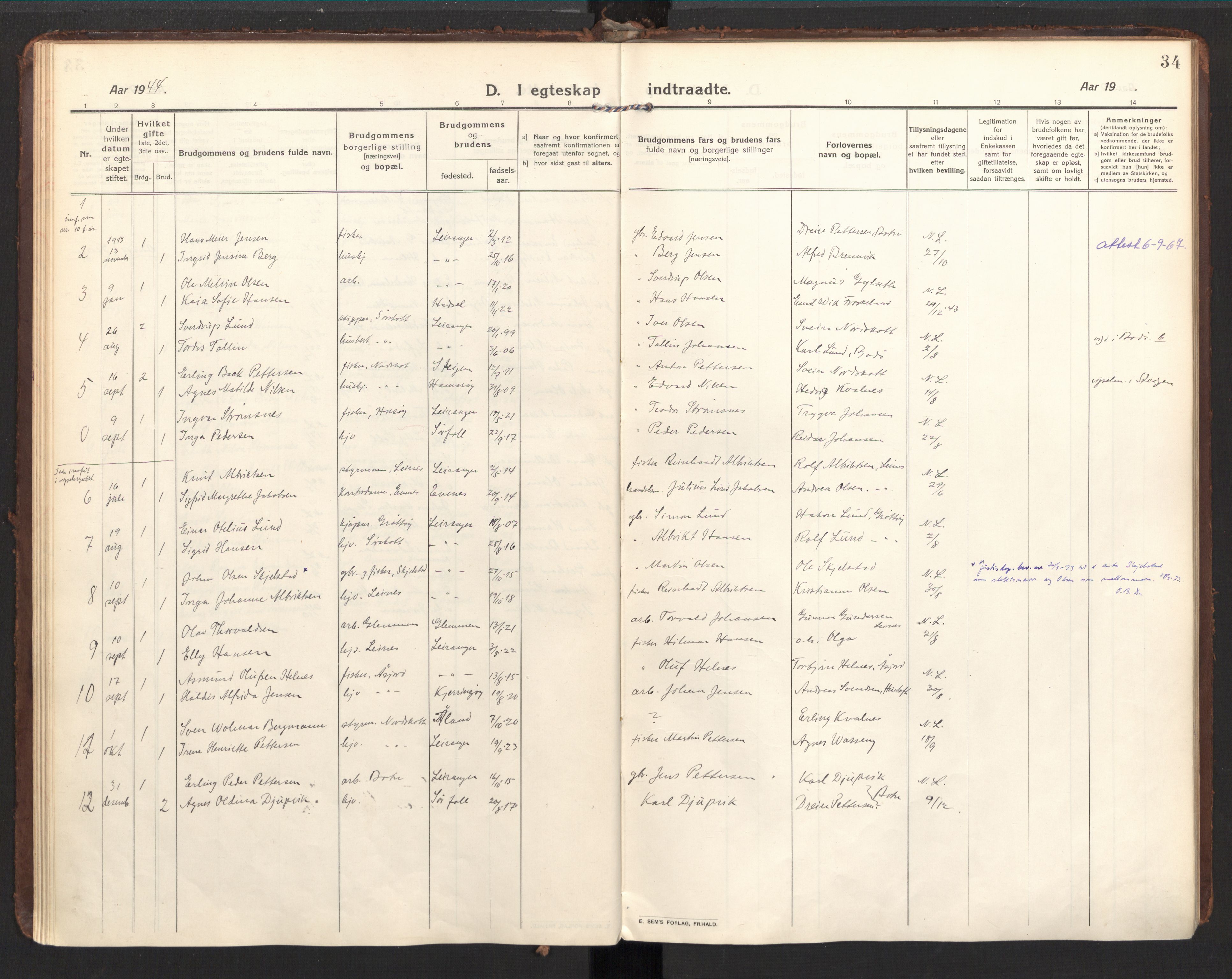 Ministerialprotokoller, klokkerbøker og fødselsregistre - Nordland, AV/SAT-A-1459/857/L0825: Parish register (official) no. 857A05, 1917-1946, p. 34