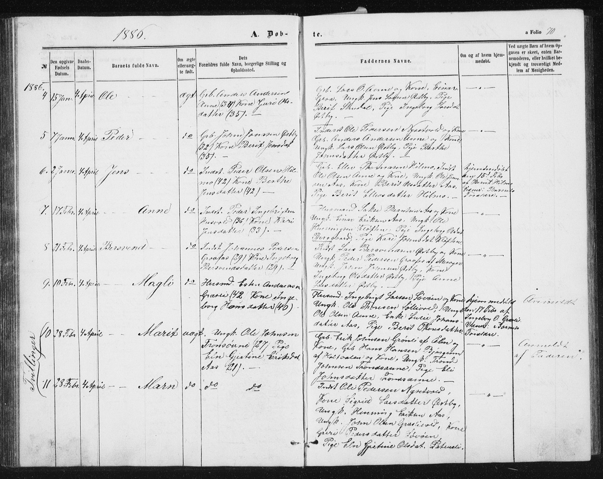 Ministerialprotokoller, klokkerbøker og fødselsregistre - Sør-Trøndelag, SAT/A-1456/698/L1166: Parish register (copy) no. 698C03, 1861-1887, p. 70