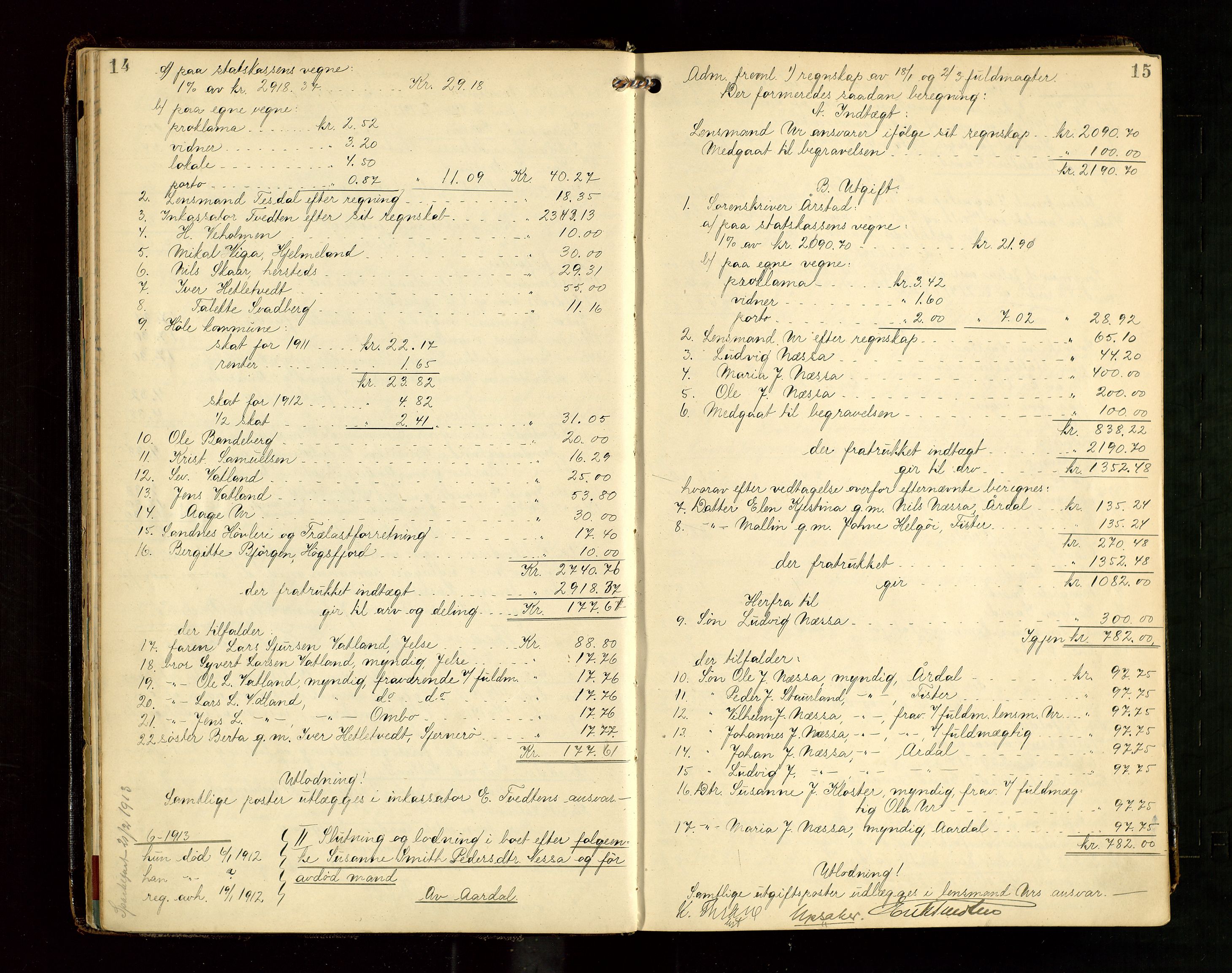 Ryfylke tingrett, AV/SAST-A-100055/001/IV/IVG/L0004: Skifteutlodningsprotokoll Med register, 1912-1918, p. 14-15