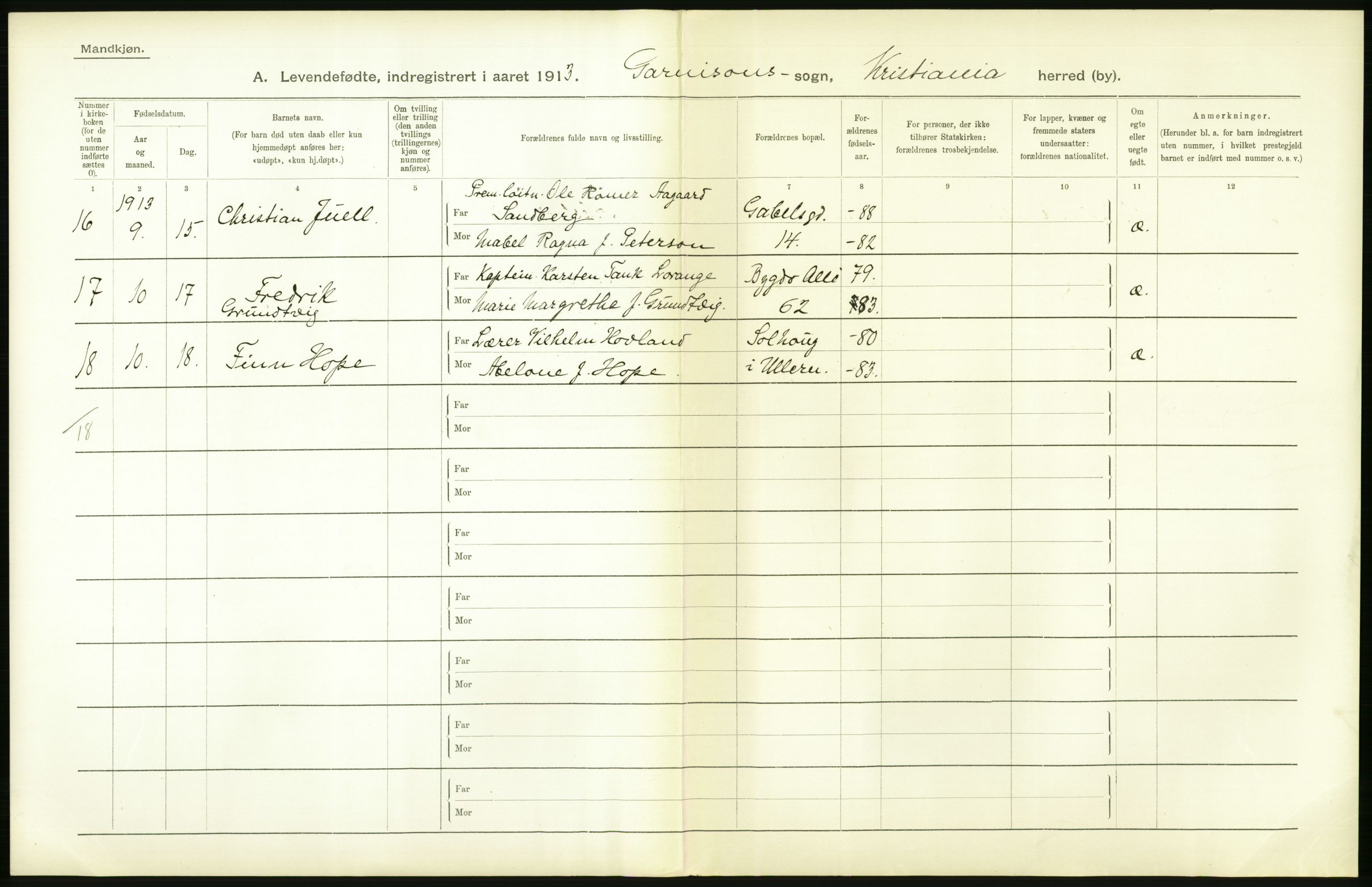 Statistisk sentralbyrå, Sosiodemografiske emner, Befolkning, AV/RA-S-2228/D/Df/Dfb/Dfbc/L0007: Kristiania: Levendefødte menn og kvinner., 1913, p. 728