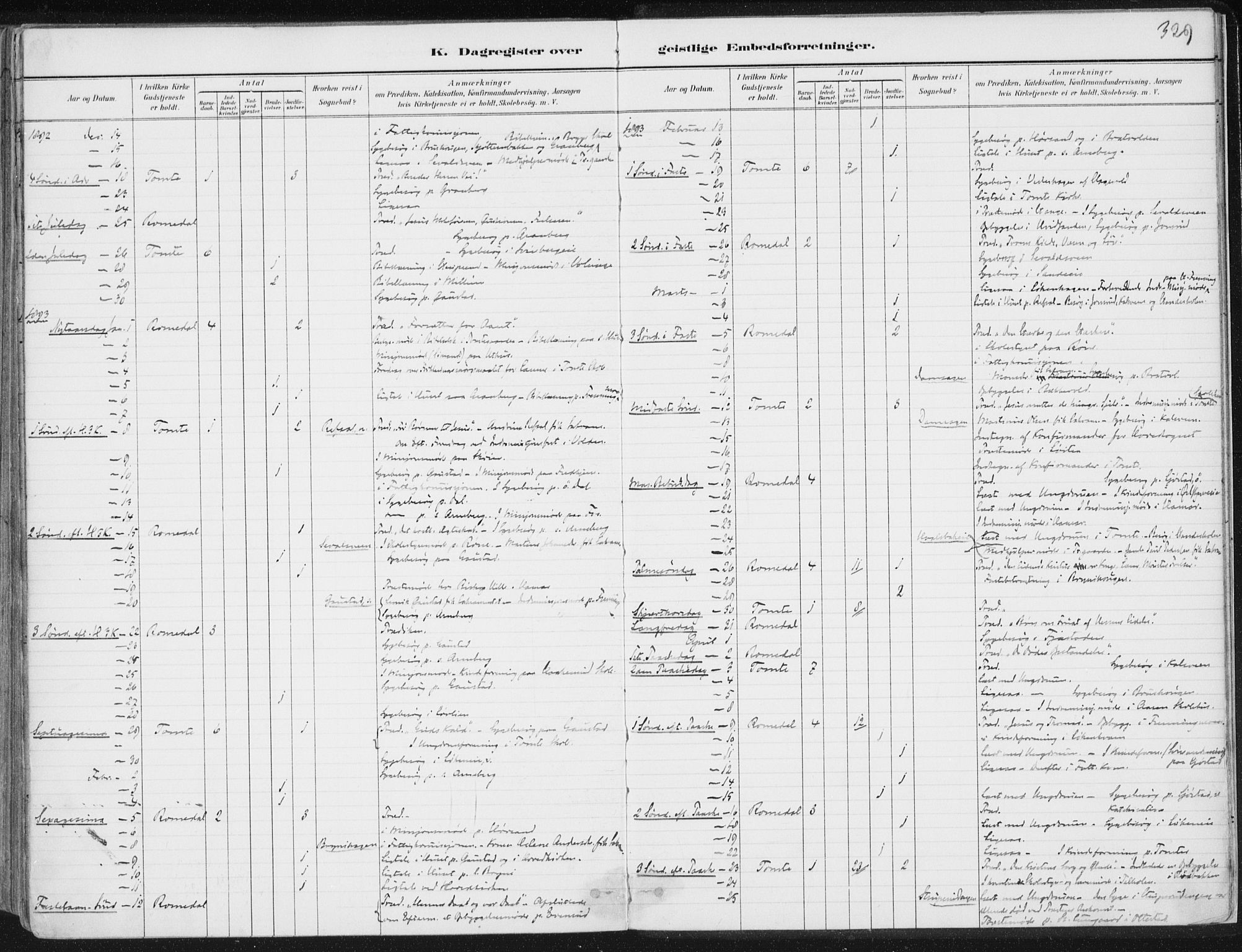 Romedal prestekontor, SAH/PREST-004/K/L0010: Parish register (official) no. 10, 1880-1895, p. 329