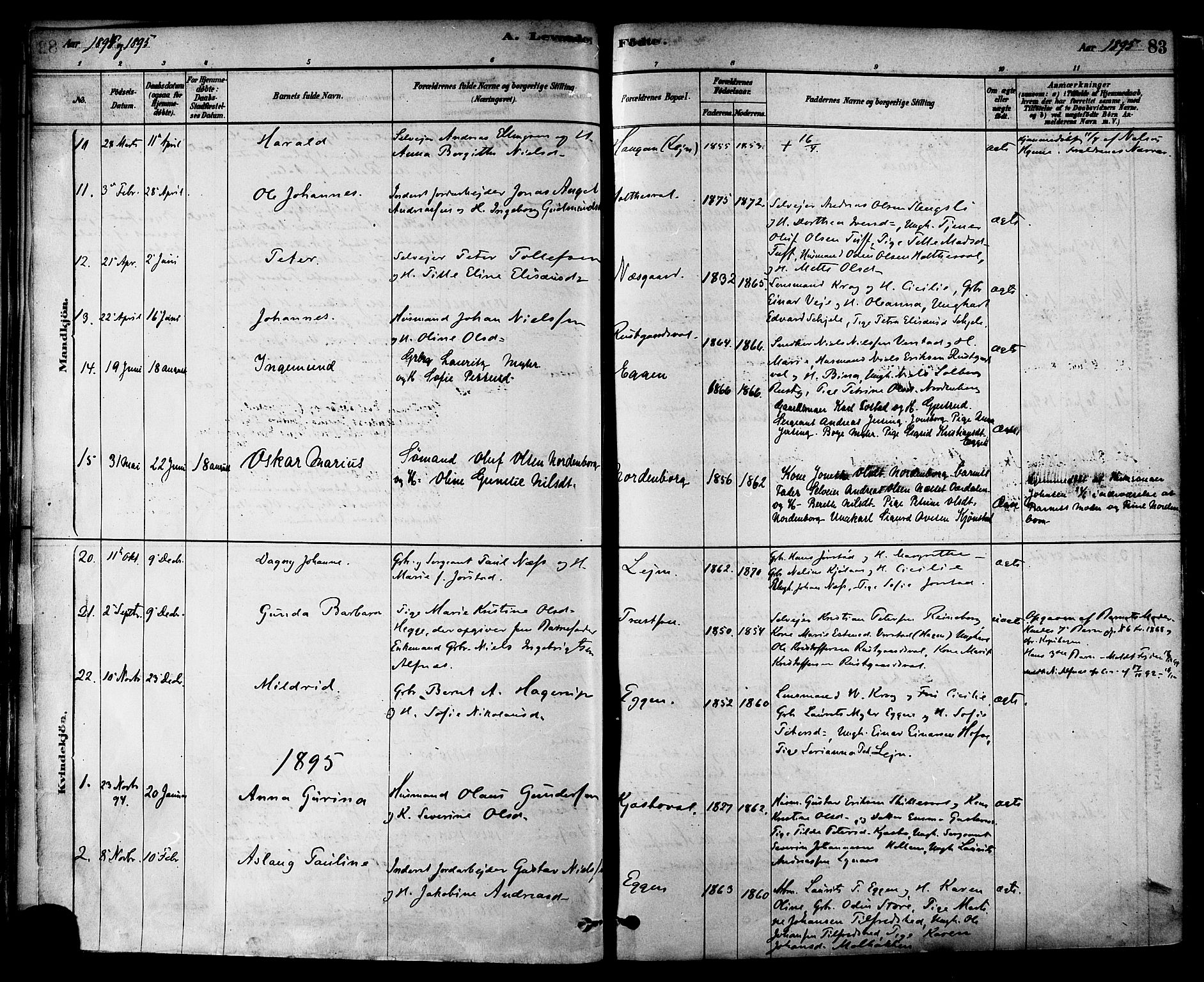 Ministerialprotokoller, klokkerbøker og fødselsregistre - Nord-Trøndelag, AV/SAT-A-1458/717/L0159: Parish register (official) no. 717A09, 1878-1898, p. 83