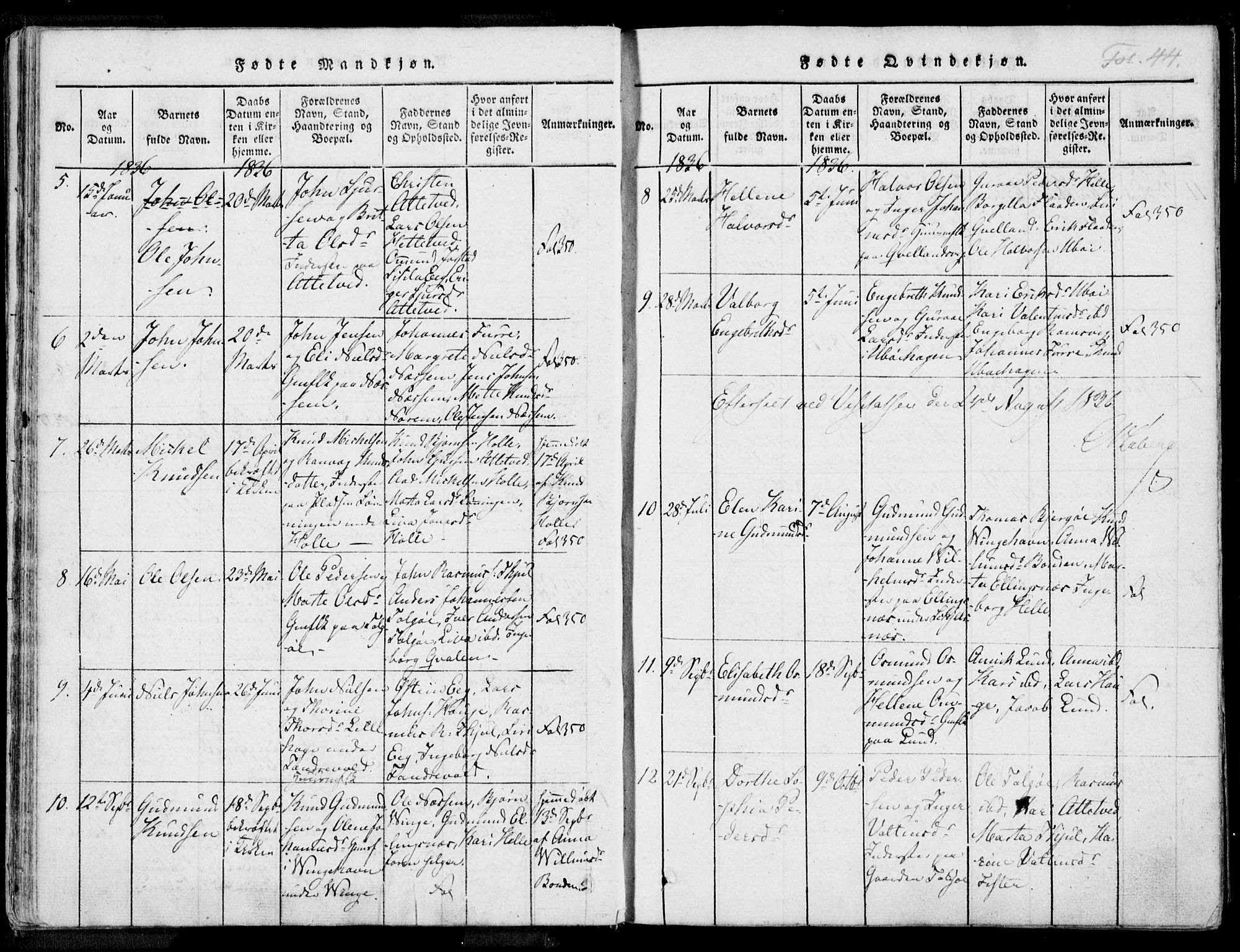 Nedstrand sokneprestkontor, AV/SAST-A-101841/01/IV: Parish register (official) no. A 7, 1816-1870, p. 44