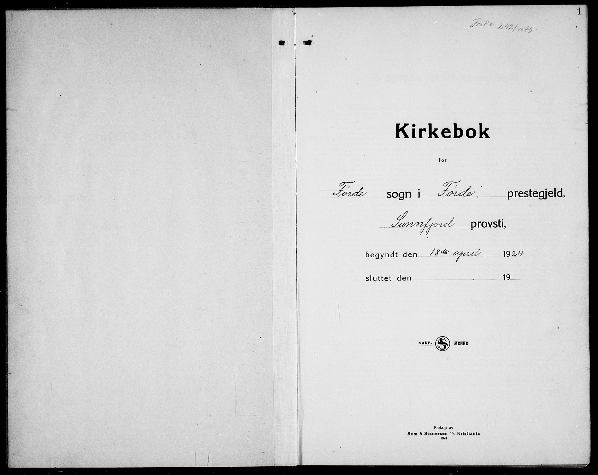 Førde sokneprestembete, SAB/A-79901/H/Hab/Haba/L0004: Parish register (copy) no. A 4, 1924-1941, p. 1