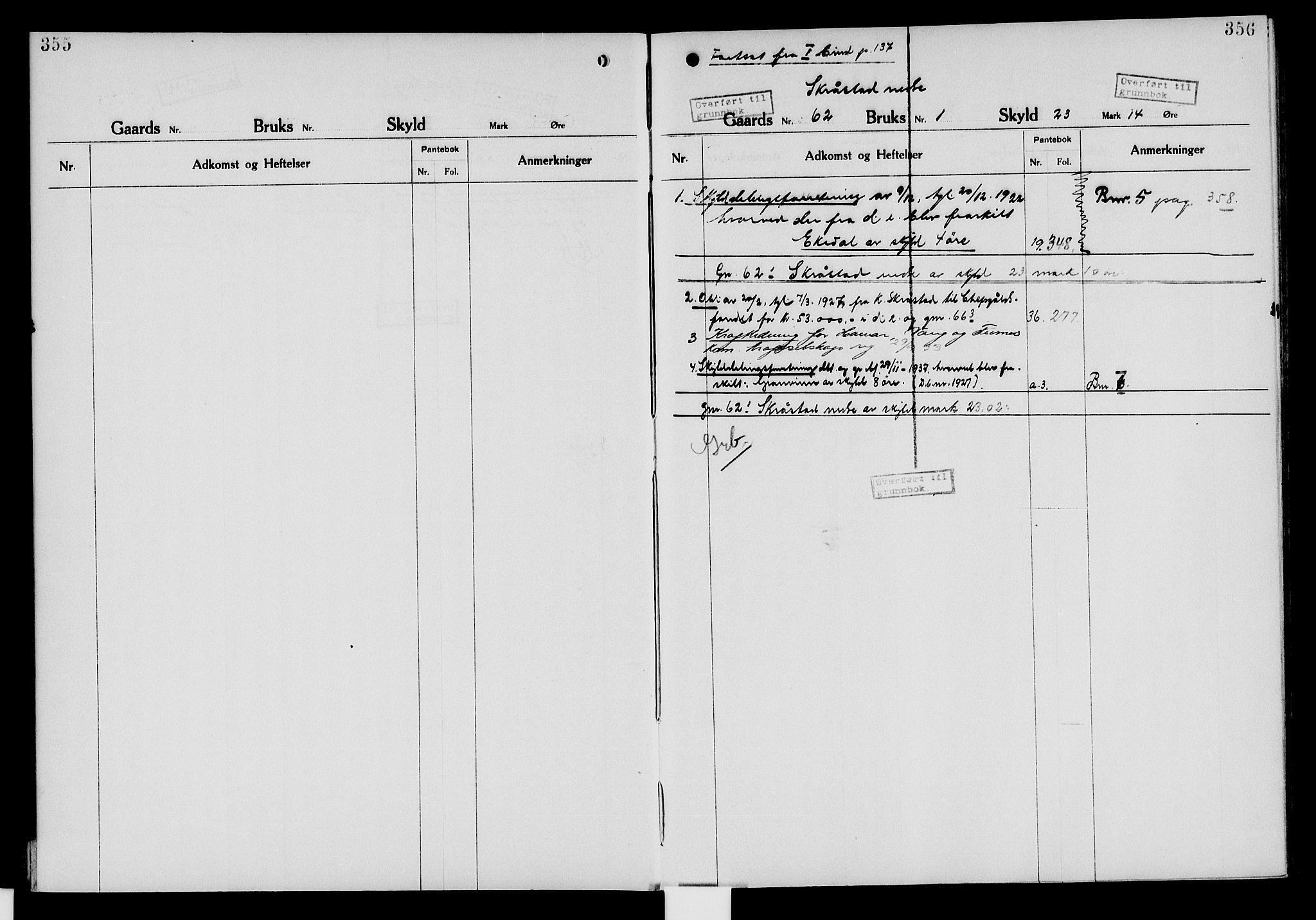 Nord-Hedmark sorenskriveri, SAH/TING-012/H/Ha/Had/Hade/L0006: Mortgage register no. 4.6, 1920-1940, p. 355-356
