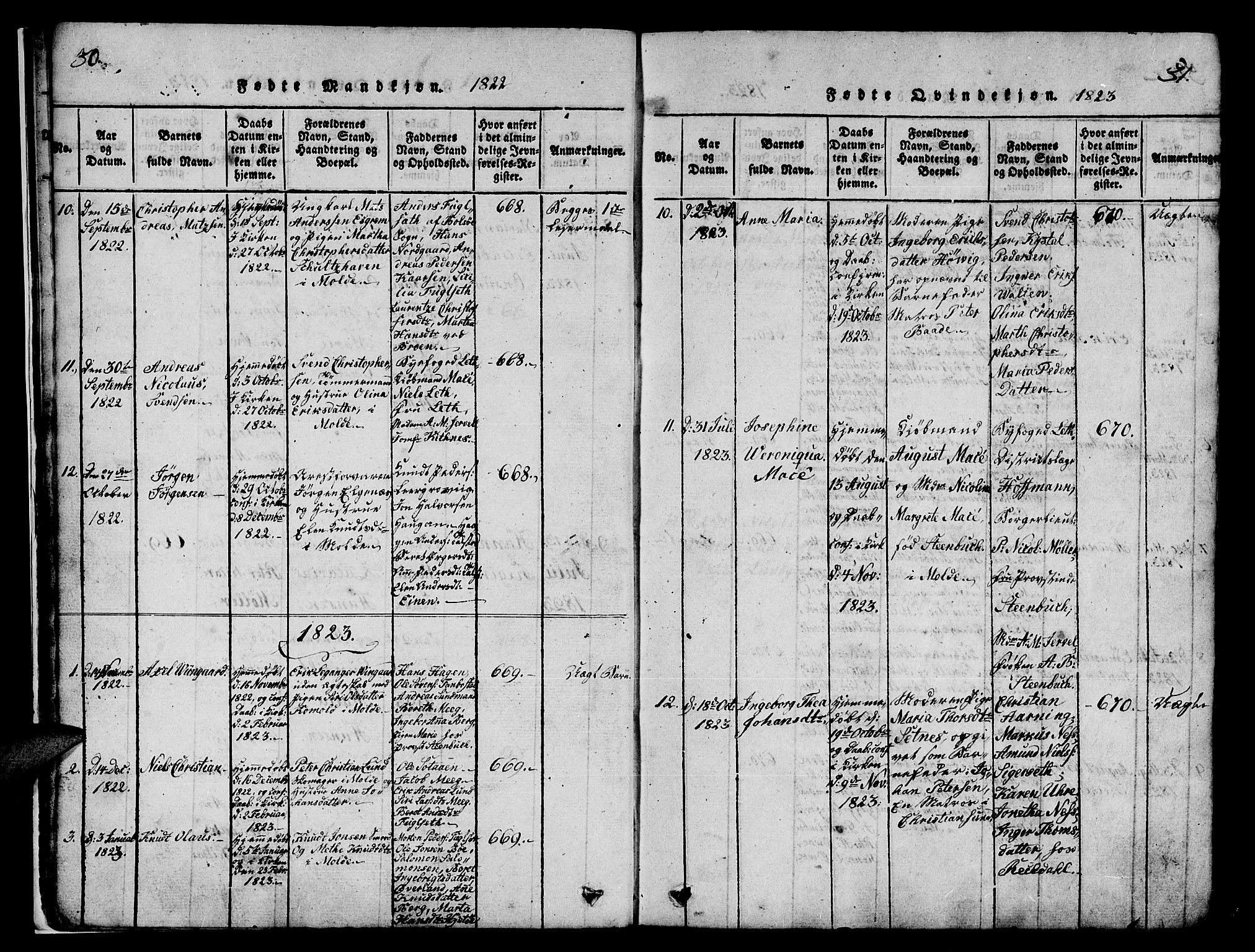 Ministerialprotokoller, klokkerbøker og fødselsregistre - Møre og Romsdal, SAT/A-1454/558/L0700: Parish register (copy) no. 558C01, 1818-1868, p. 30-31