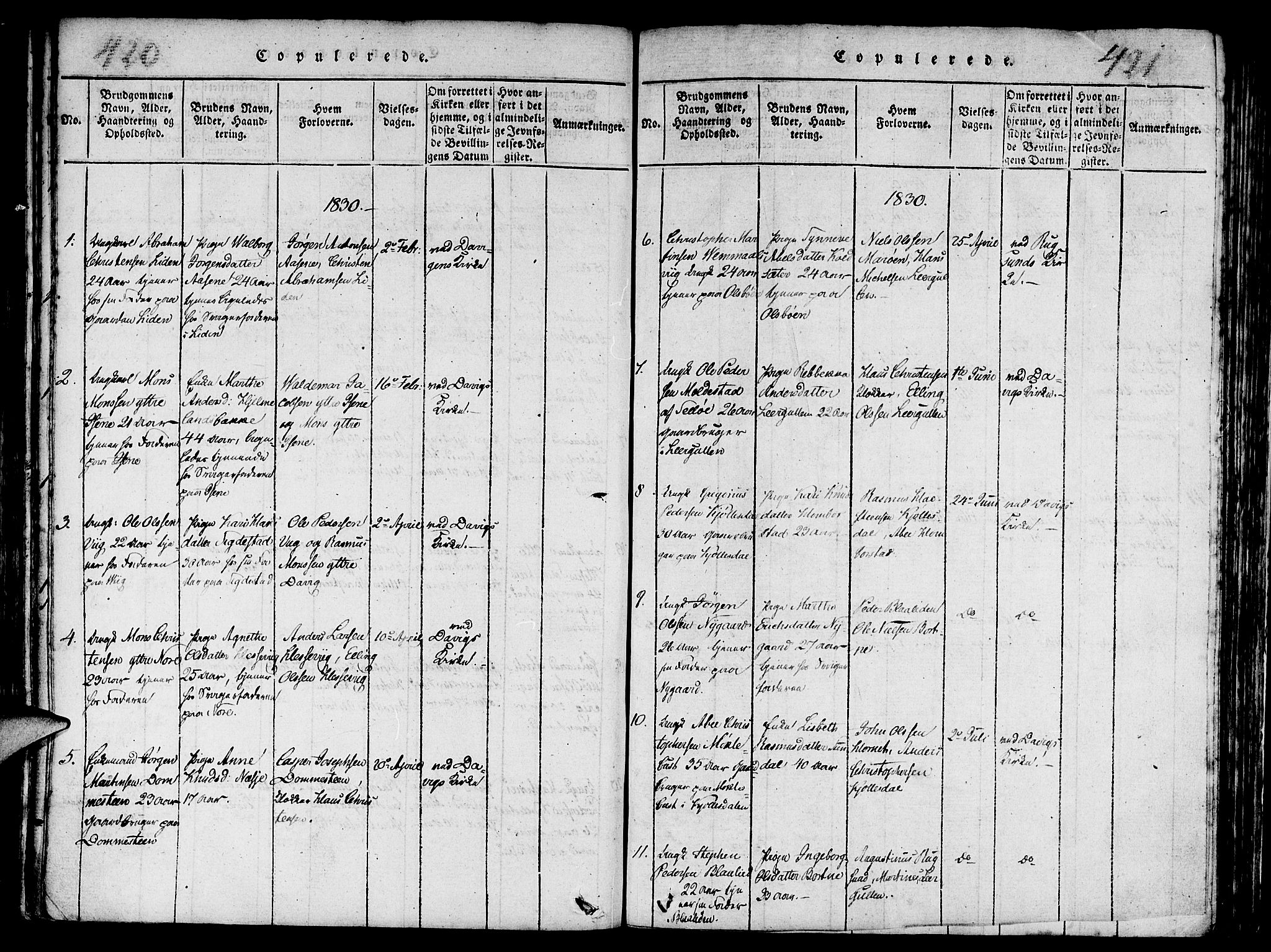 Davik sokneprestembete, SAB/A-79701/H/Haa/Haaa/L0003: Parish register (official) no. A 3, 1816-1830, p. 420-421