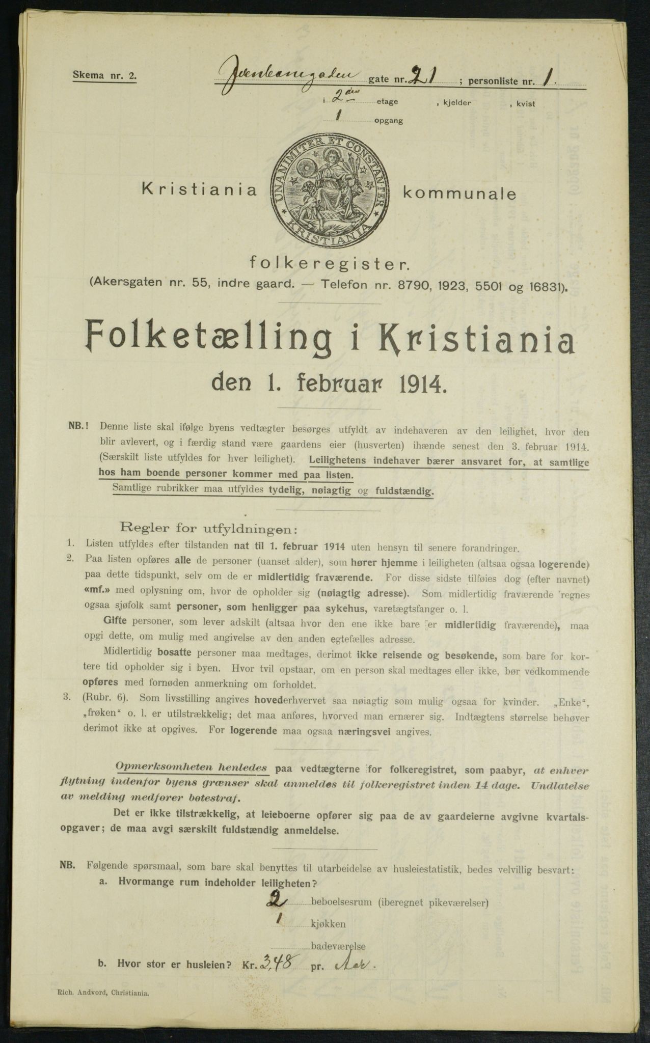 OBA, Municipal Census 1914 for Kristiania, 1914, p. 46891