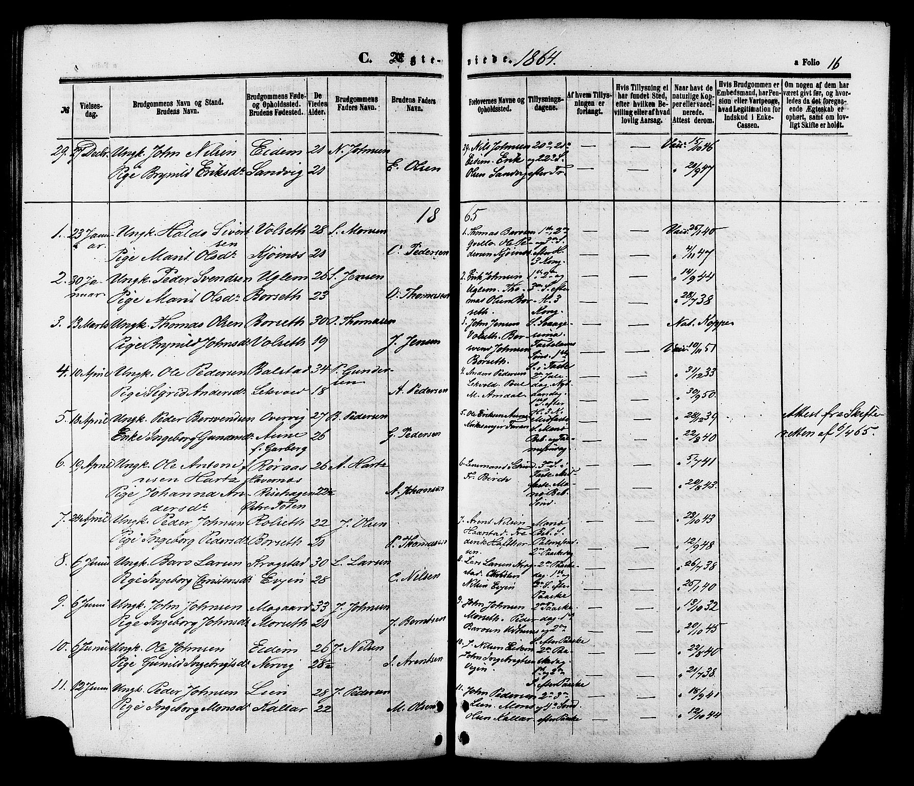 Ministerialprotokoller, klokkerbøker og fødselsregistre - Sør-Trøndelag, SAT/A-1456/695/L1147: Parish register (official) no. 695A07, 1860-1877, p. 16