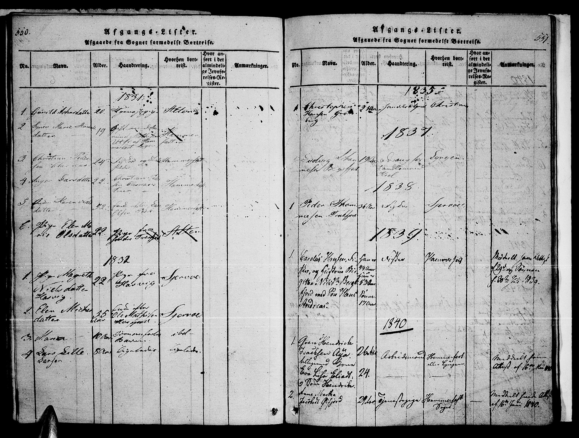 Loppa sokneprestkontor, AV/SATØ-S-1339/H/Ha/L0003kirke: Parish register (official) no. 3, 1820-1848, p. 550-551